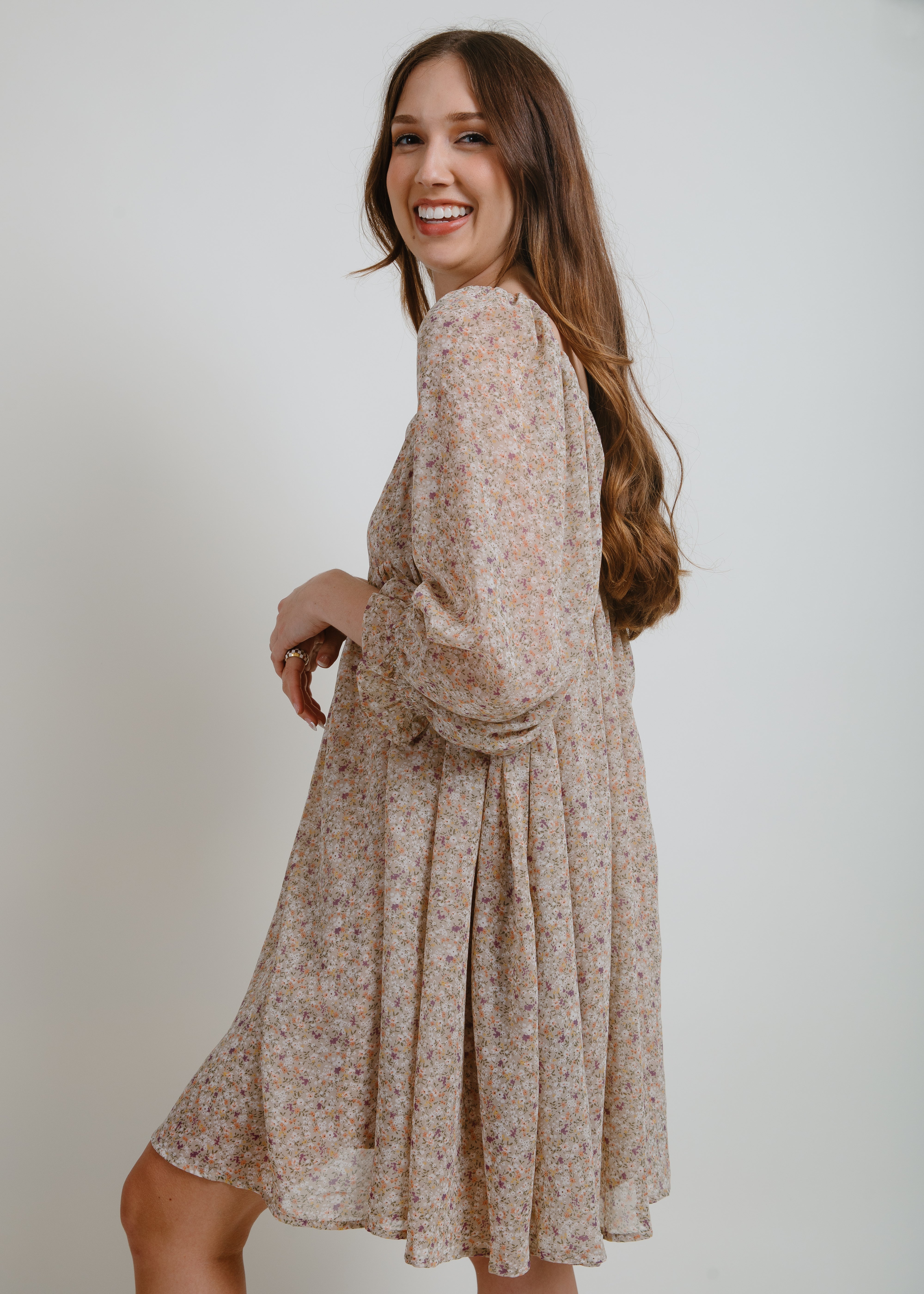 Dahlia Floral Puff Sleeve Mini Dress