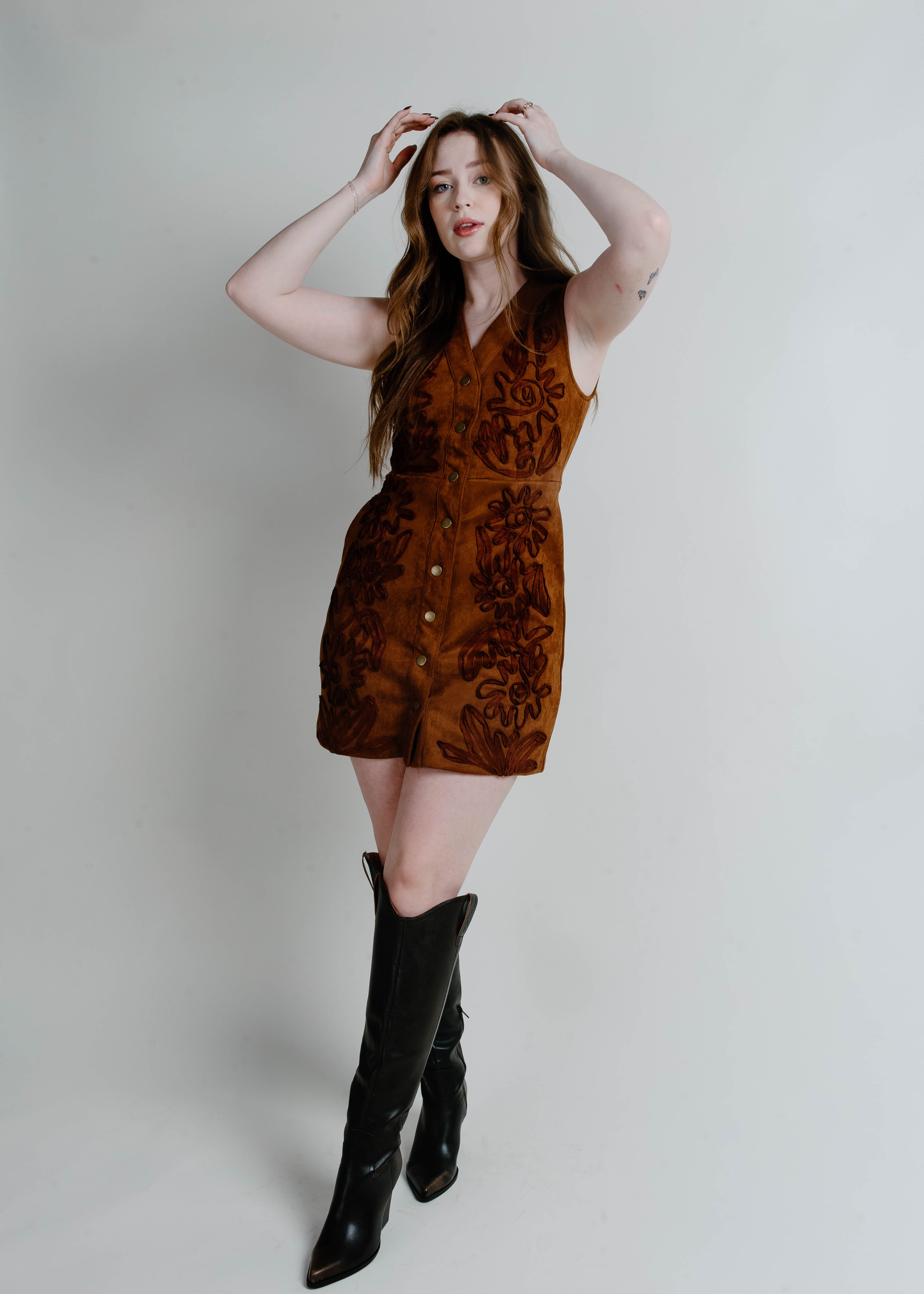 Matea Suede Mini Dress - Cinnamon