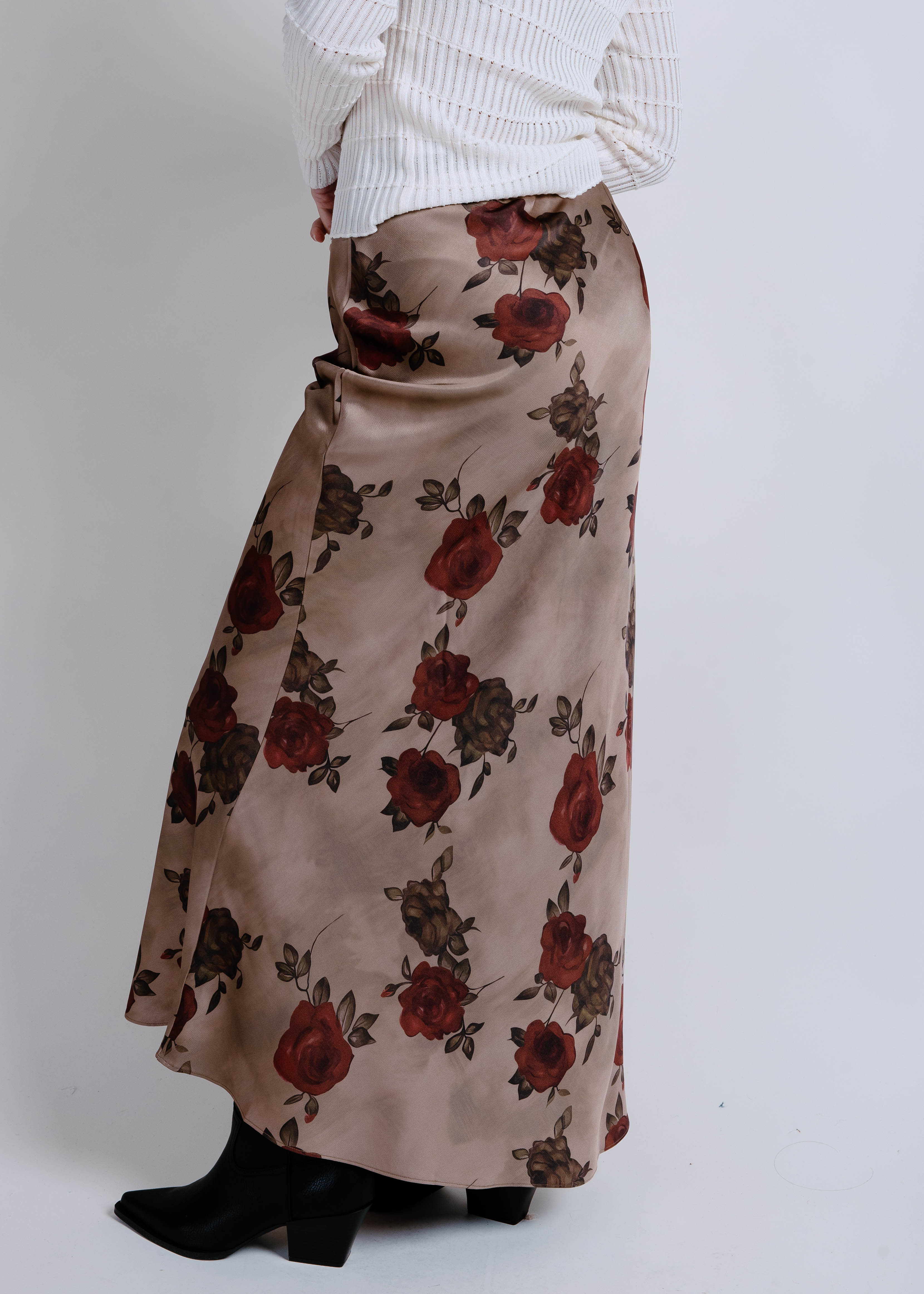 Rosebud Satin Maxi Skirt - Olive