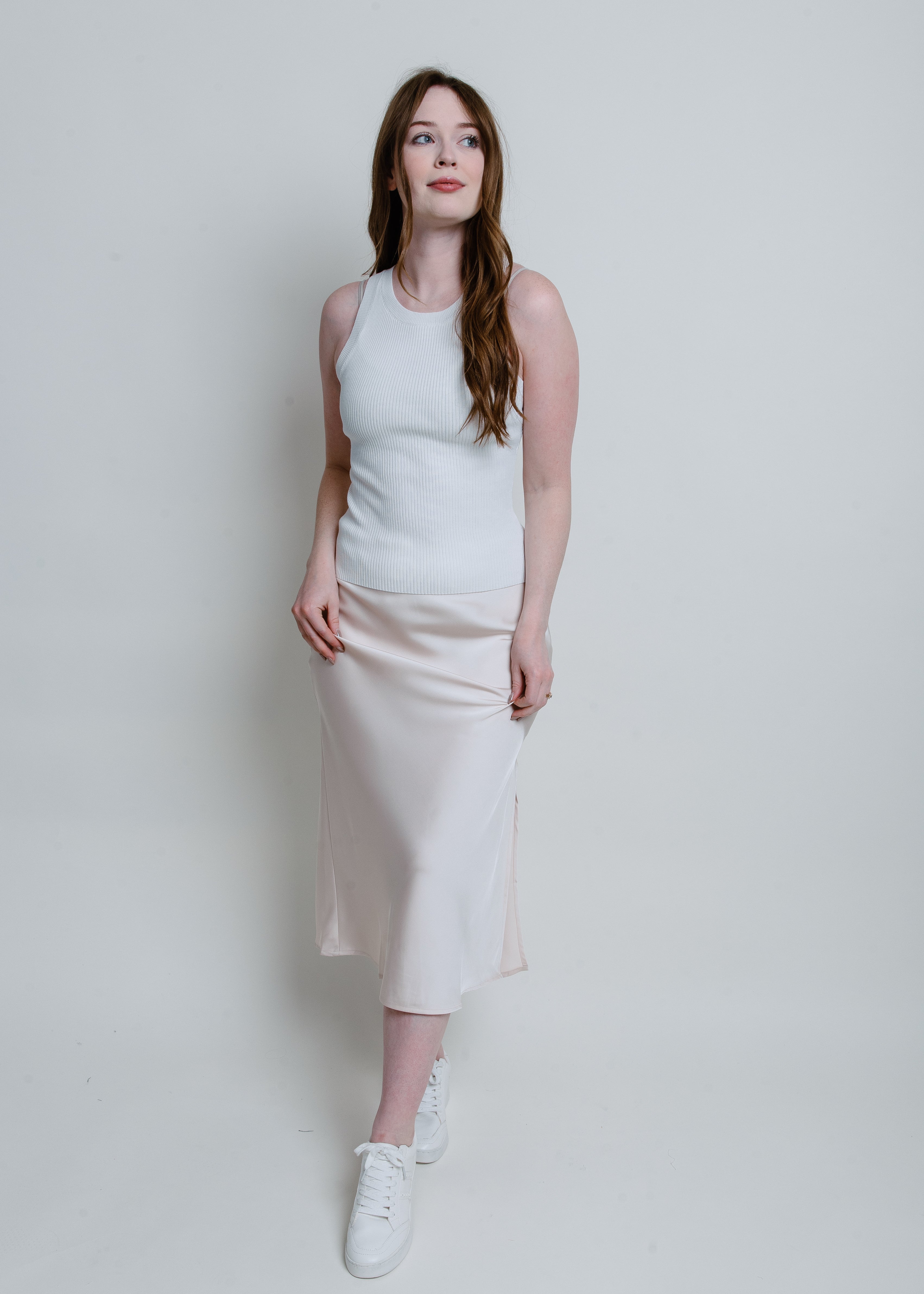 Alani Satin Midi Skirt - Champagne