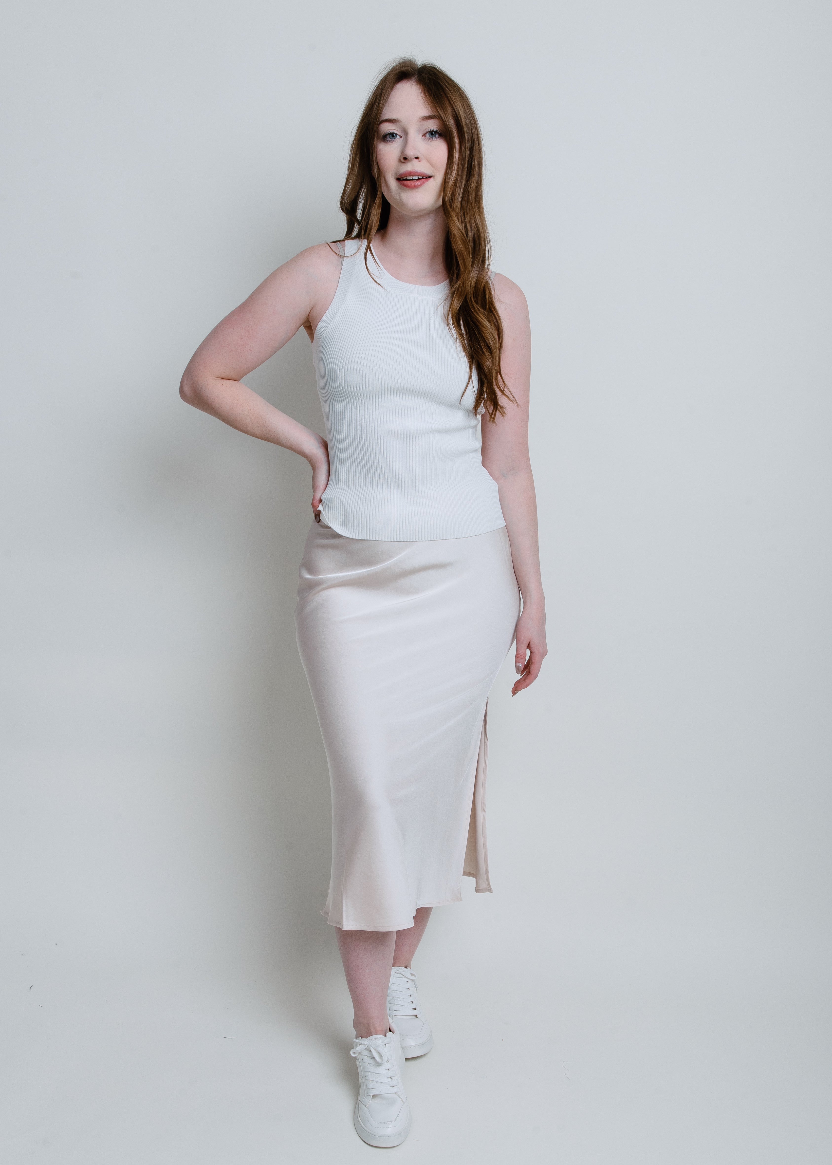 Alani Satin Midi Skirt - Champagne