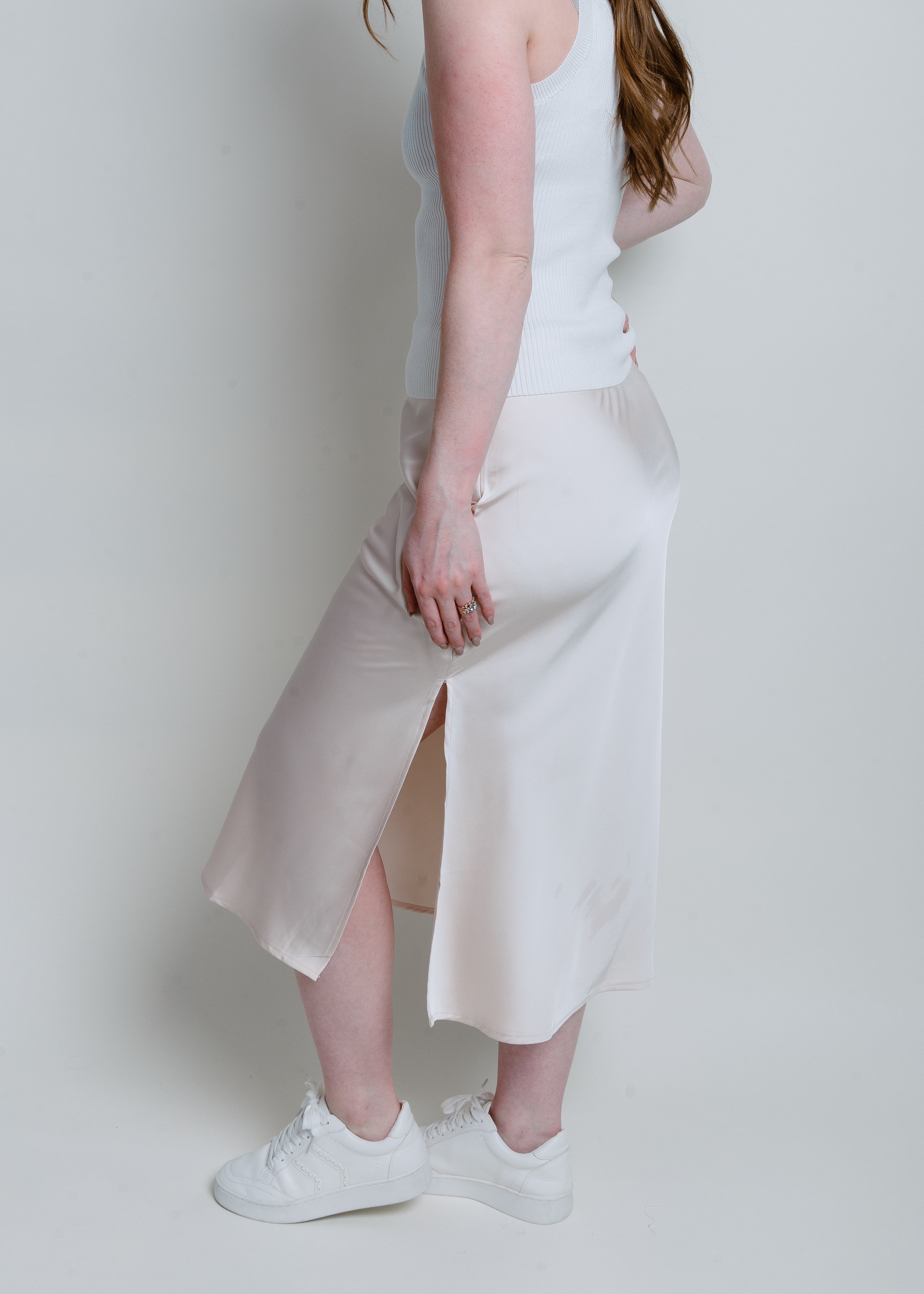 Alani Satin Midi Skirt - Champagne