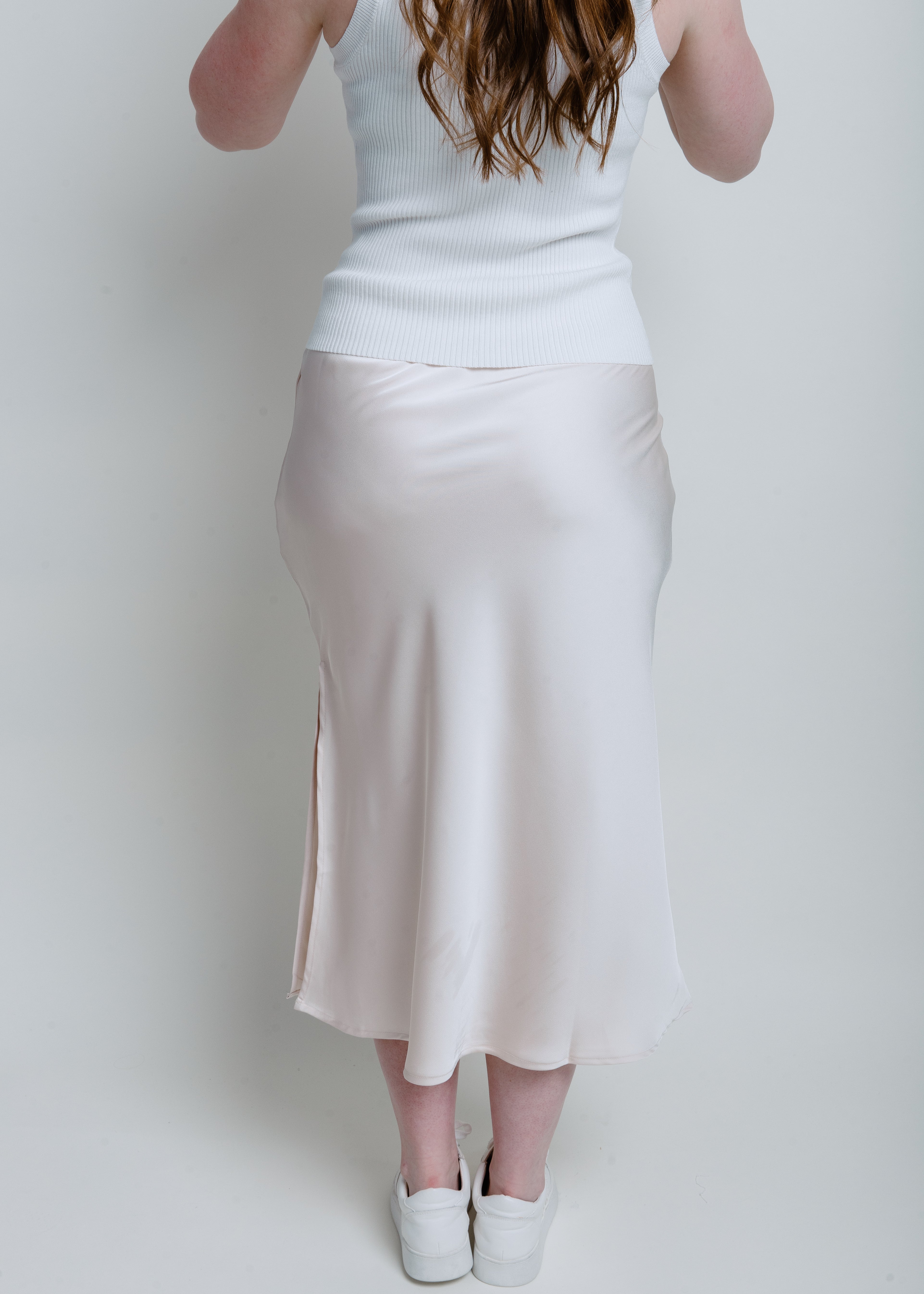 Alani Satin Midi Skirt - Champagne