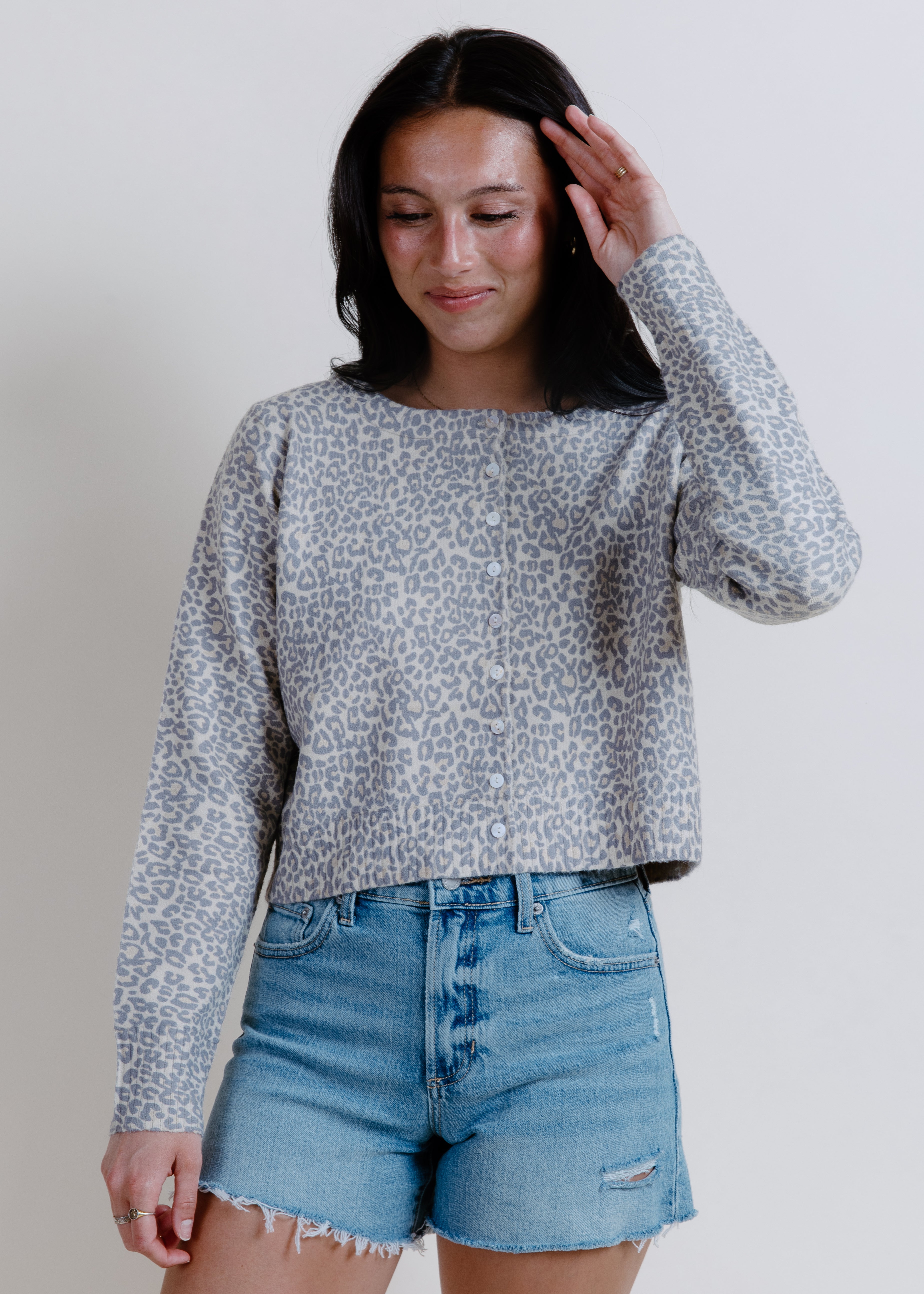 Alisha Leopard Cardigan - Vintage Oatmeal