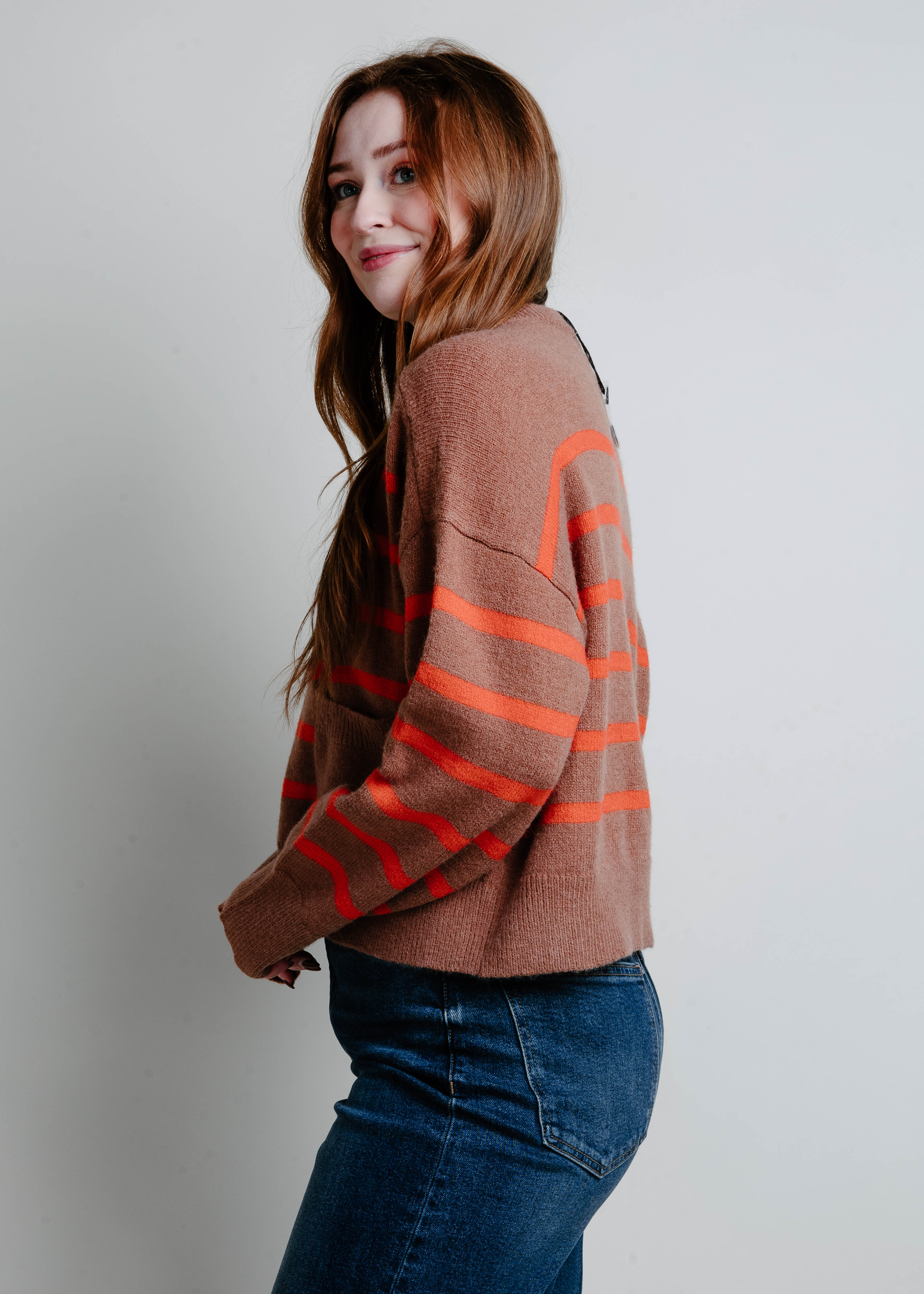 All That Striped Cardigan - Brown/Orange
