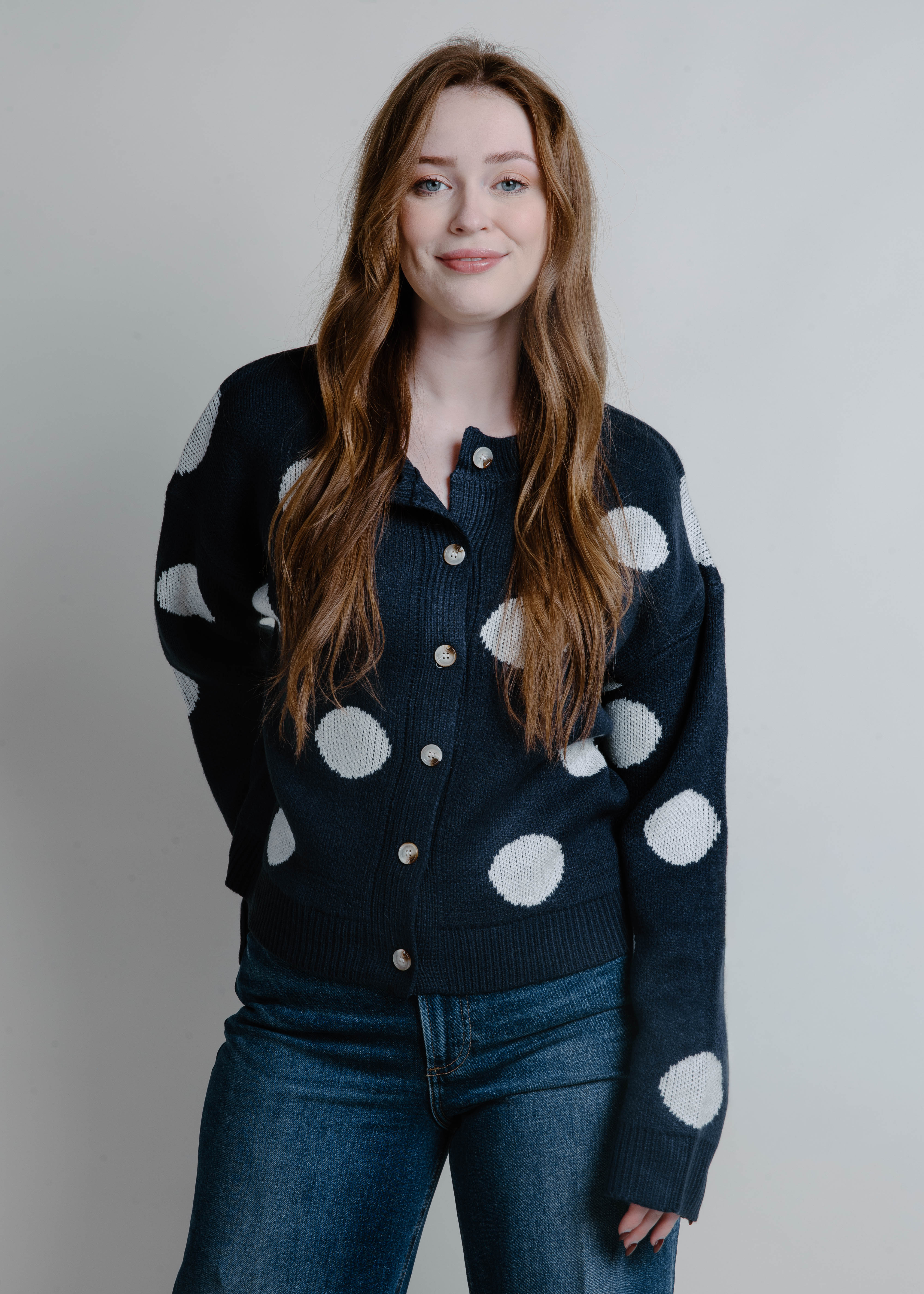 Blaire Polka Dot Cardigan - Navy