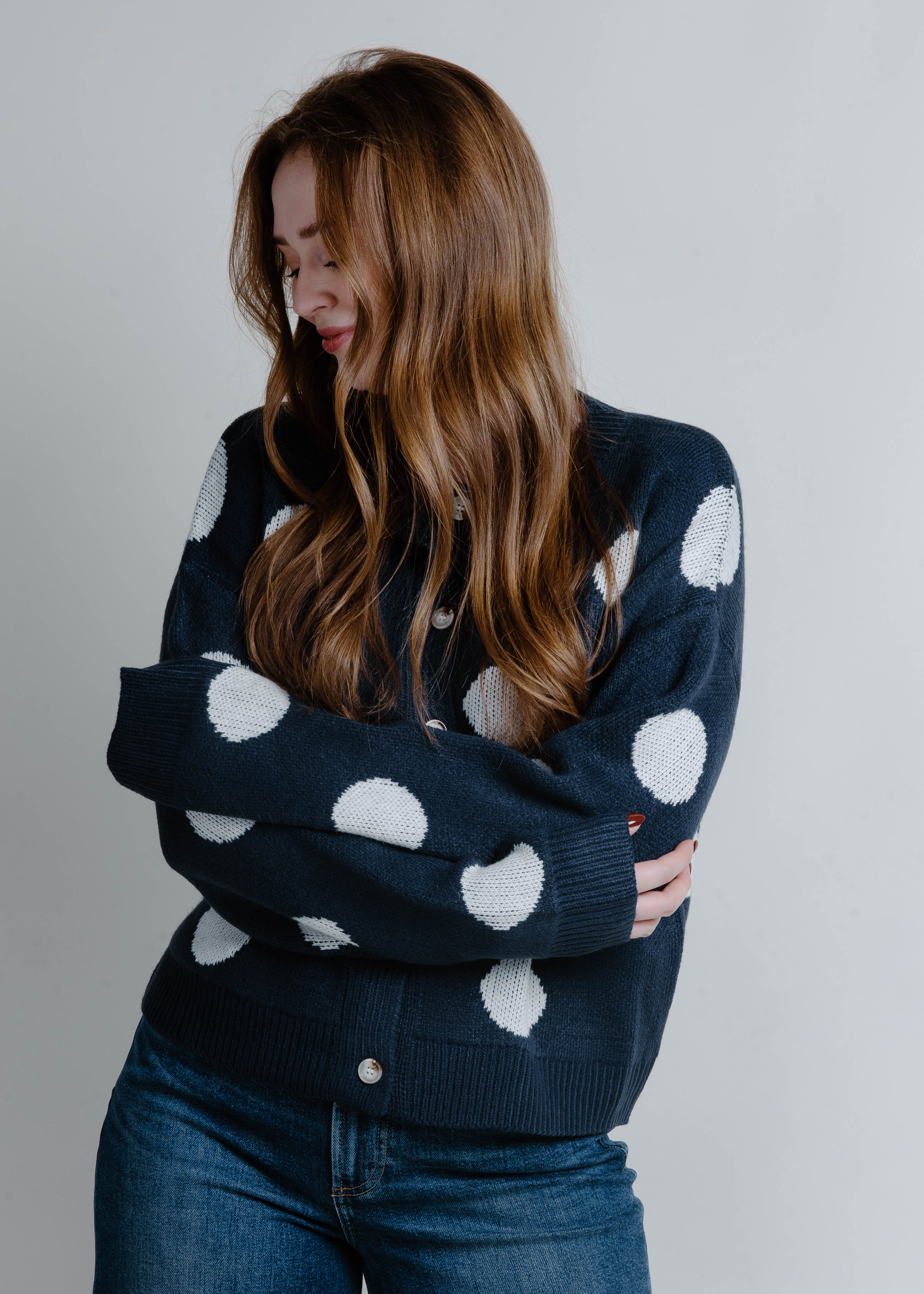 Blaire Polka Dot Cardigan - Navy