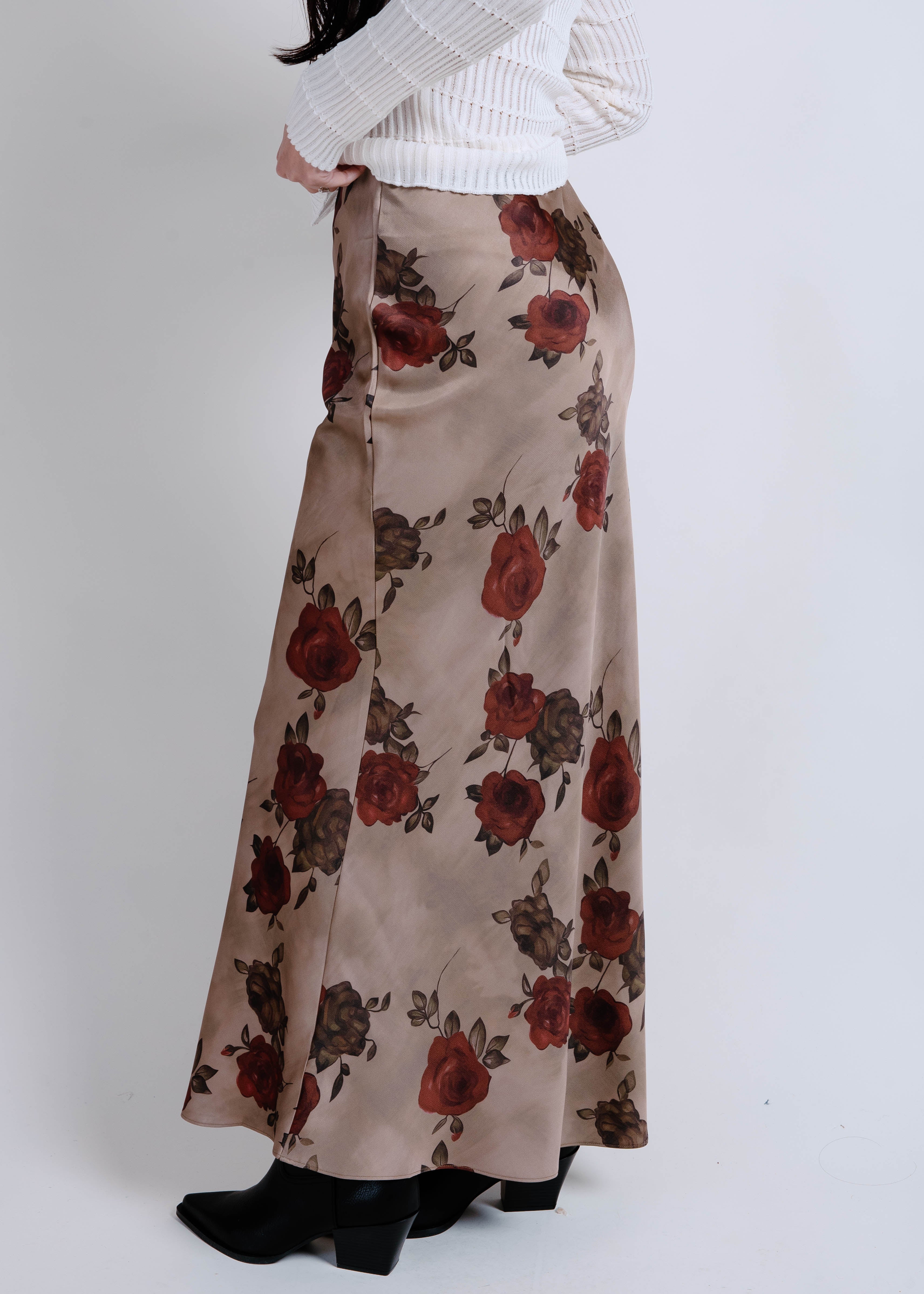 Rosebud Satin Maxi Skirt - Olive