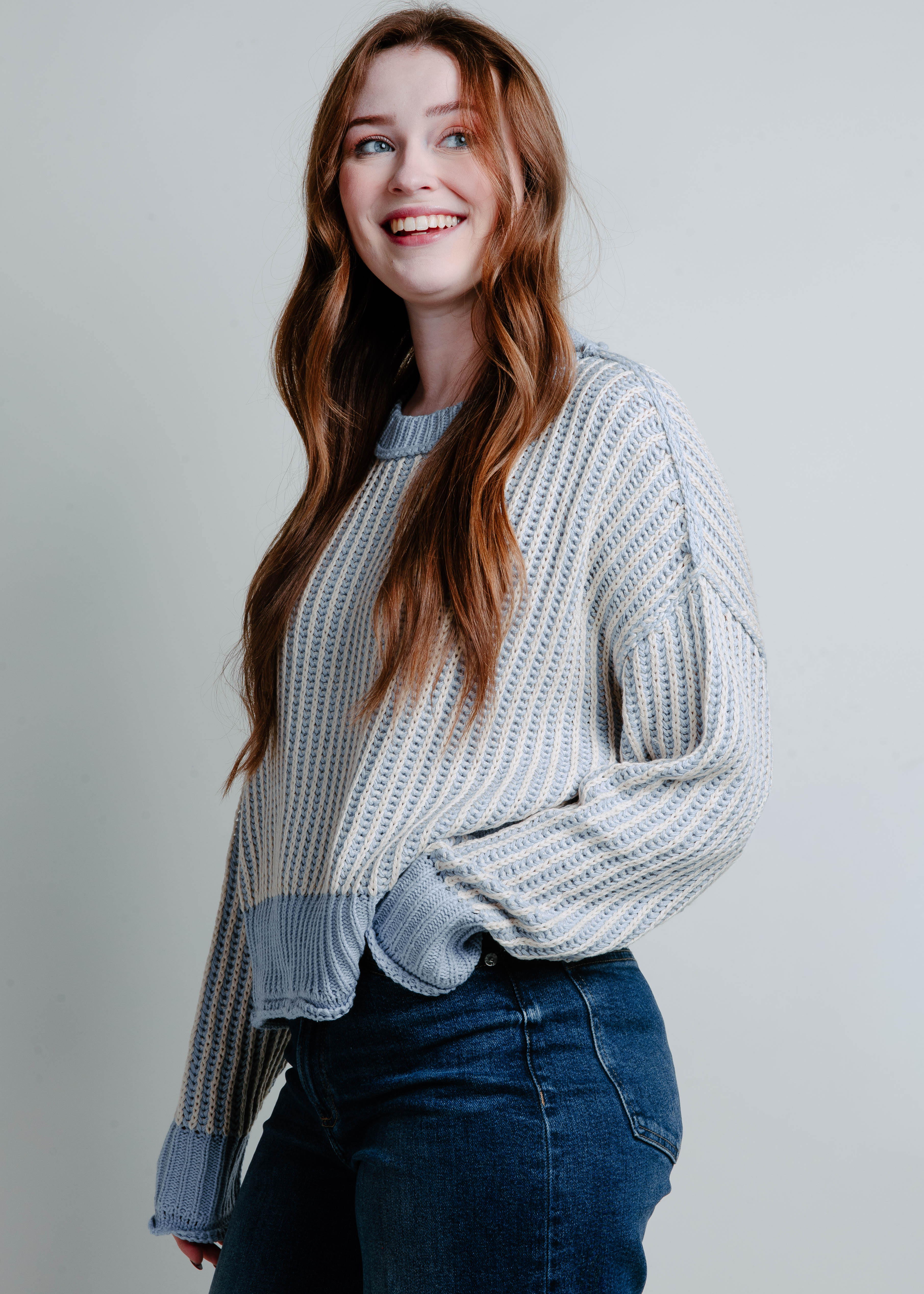 Call me Out Striped Sweater - Light Blue