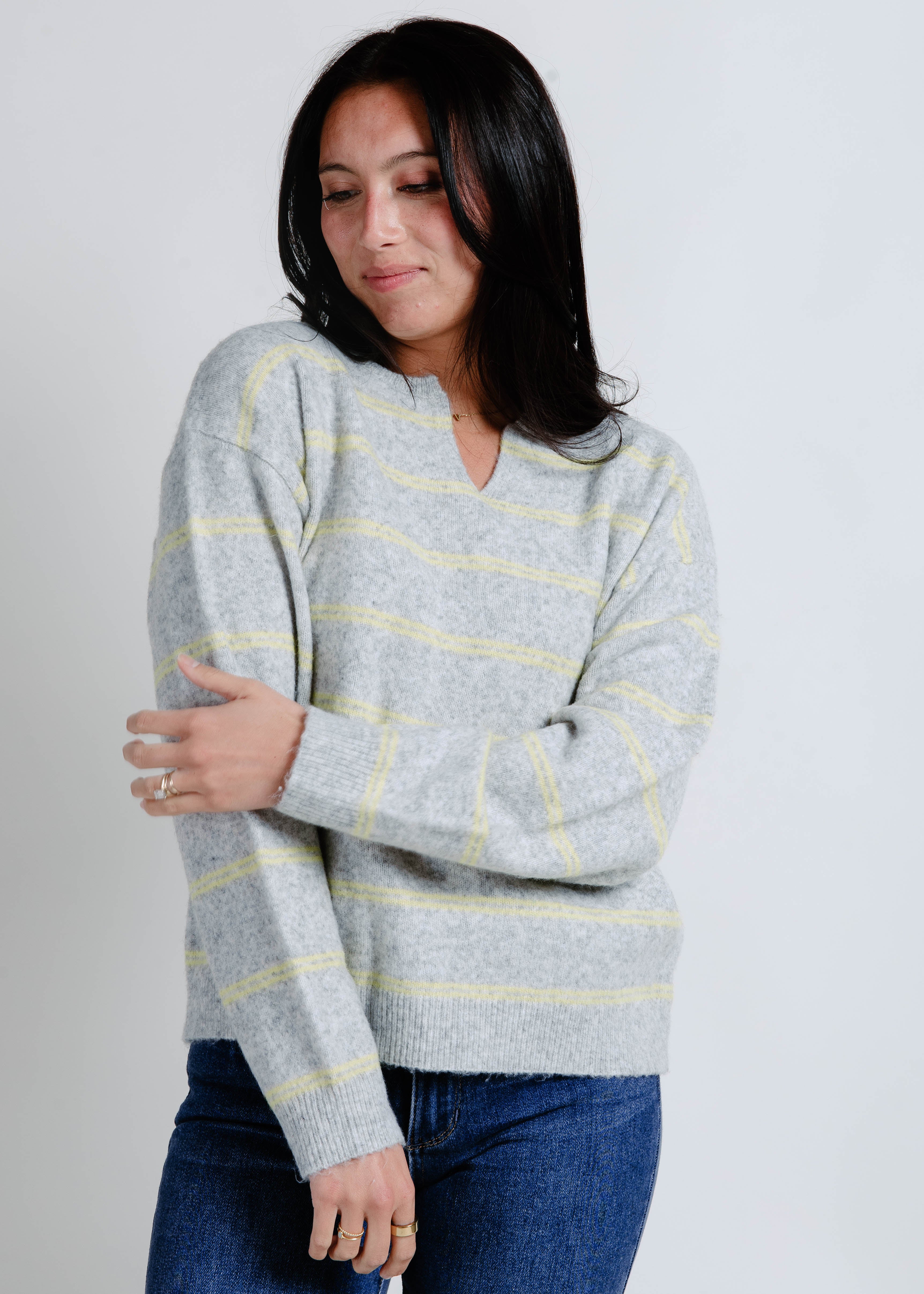 Easy Going Striped Sweater - Grey
