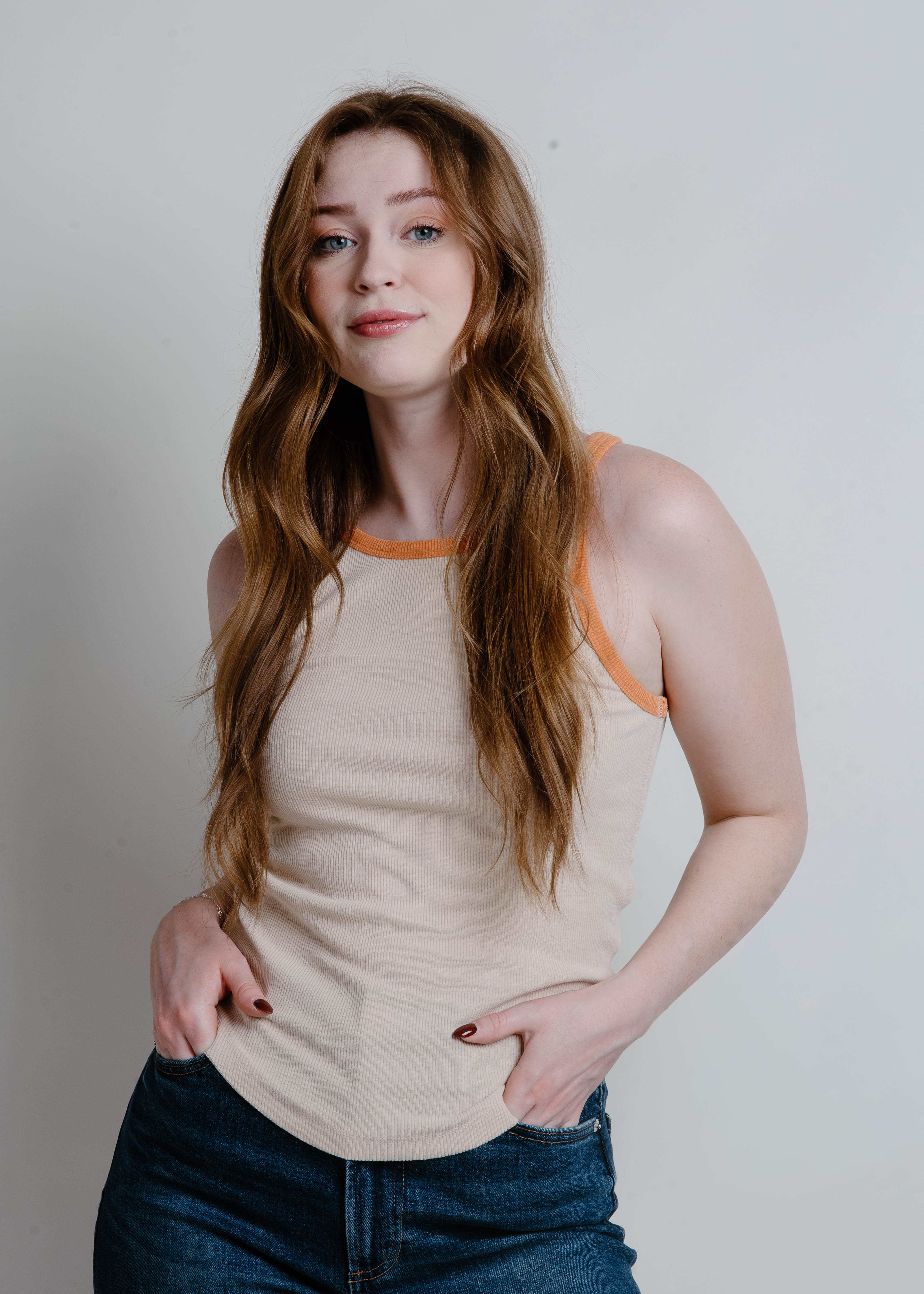 Gracie Basic Tank - Cream/Orange