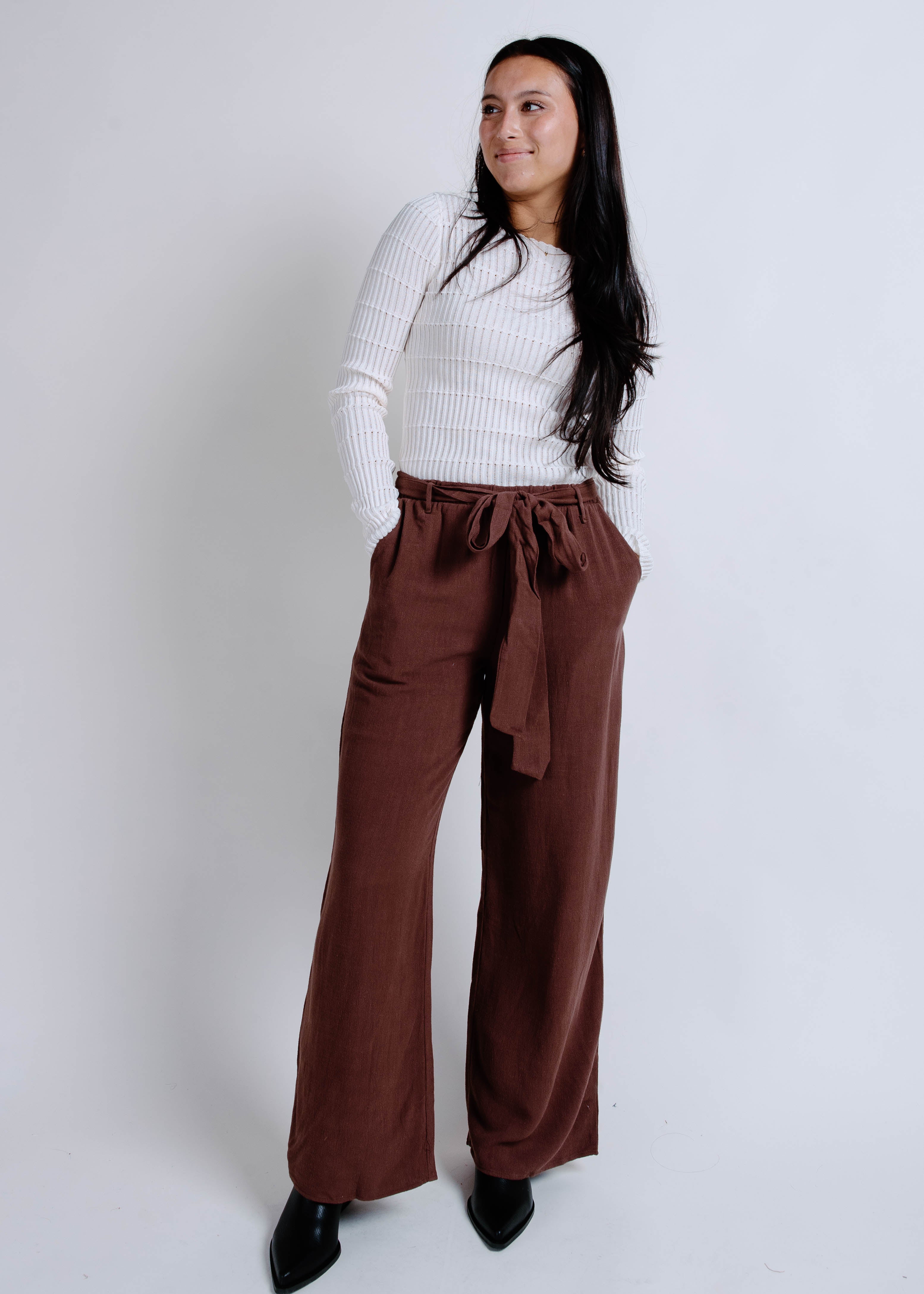 Hollie Wide Leg Pant - Chocolate