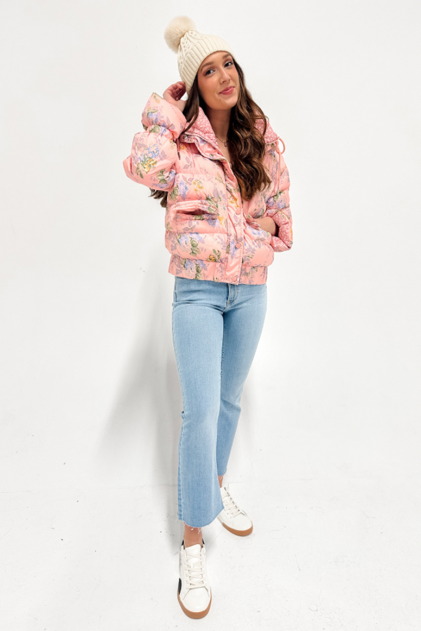 Floral puffer jacket deals women's