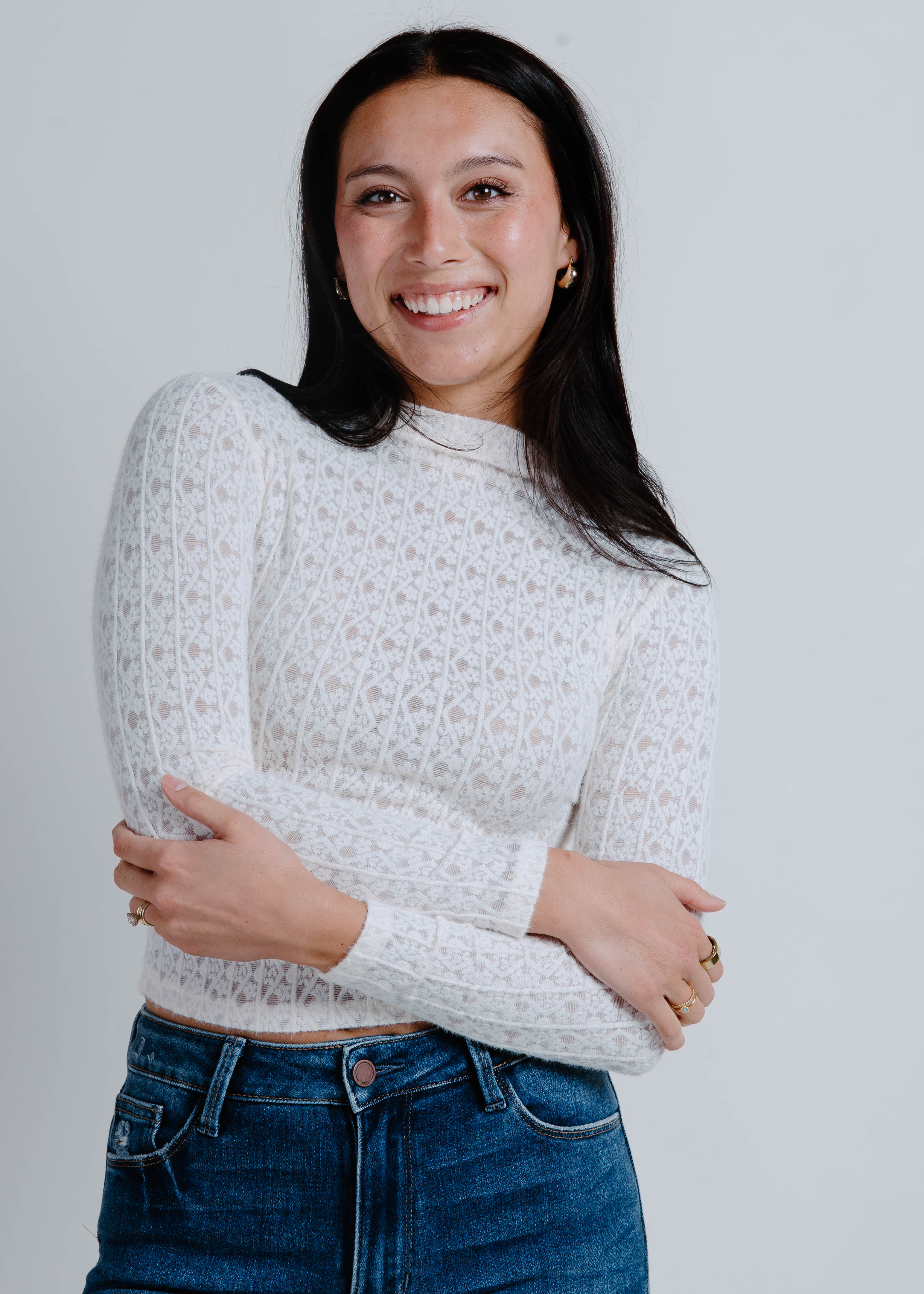 Jackie Striped Floral Top - Ivory