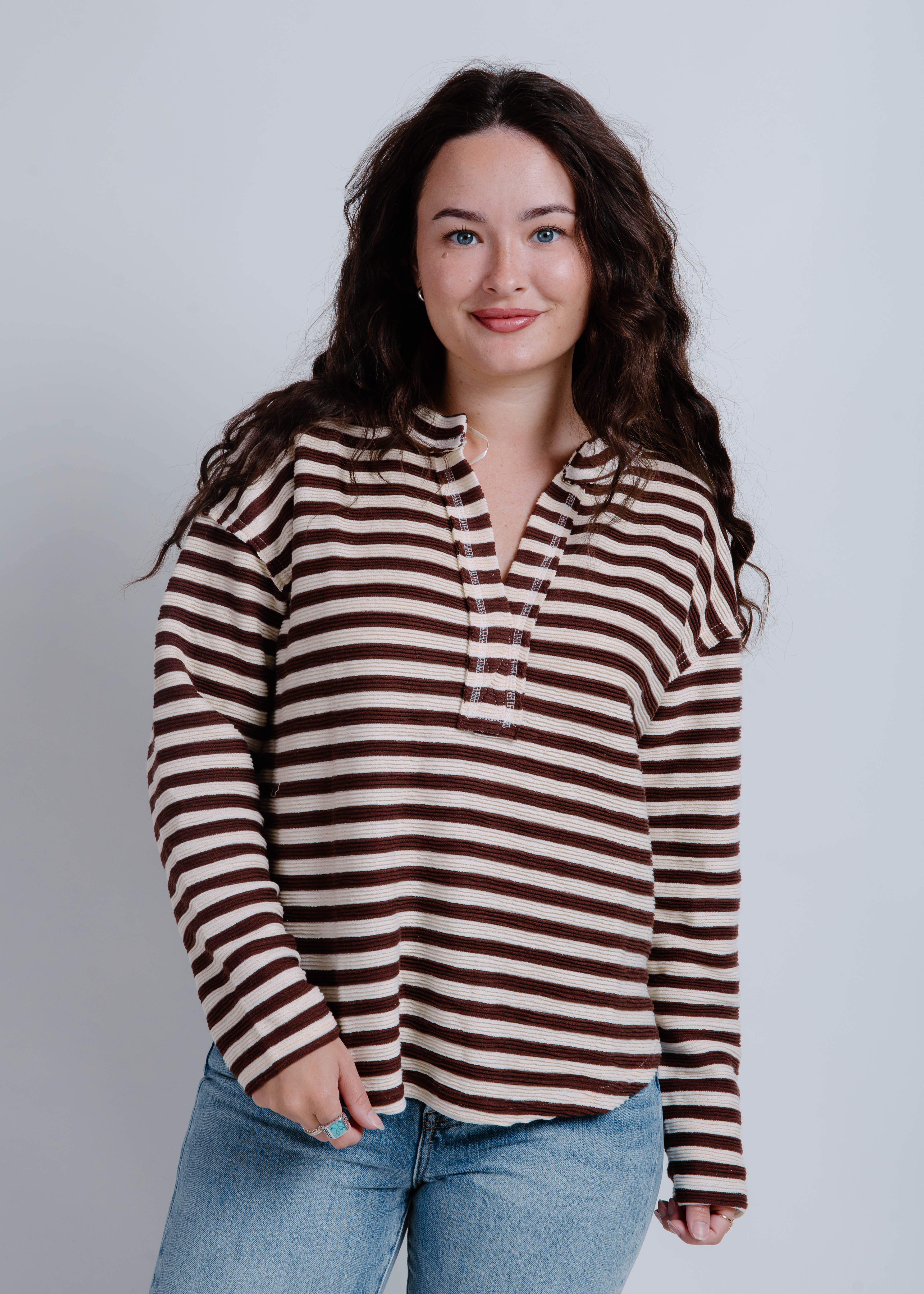 Kaia Stripe Knit Top - Brown