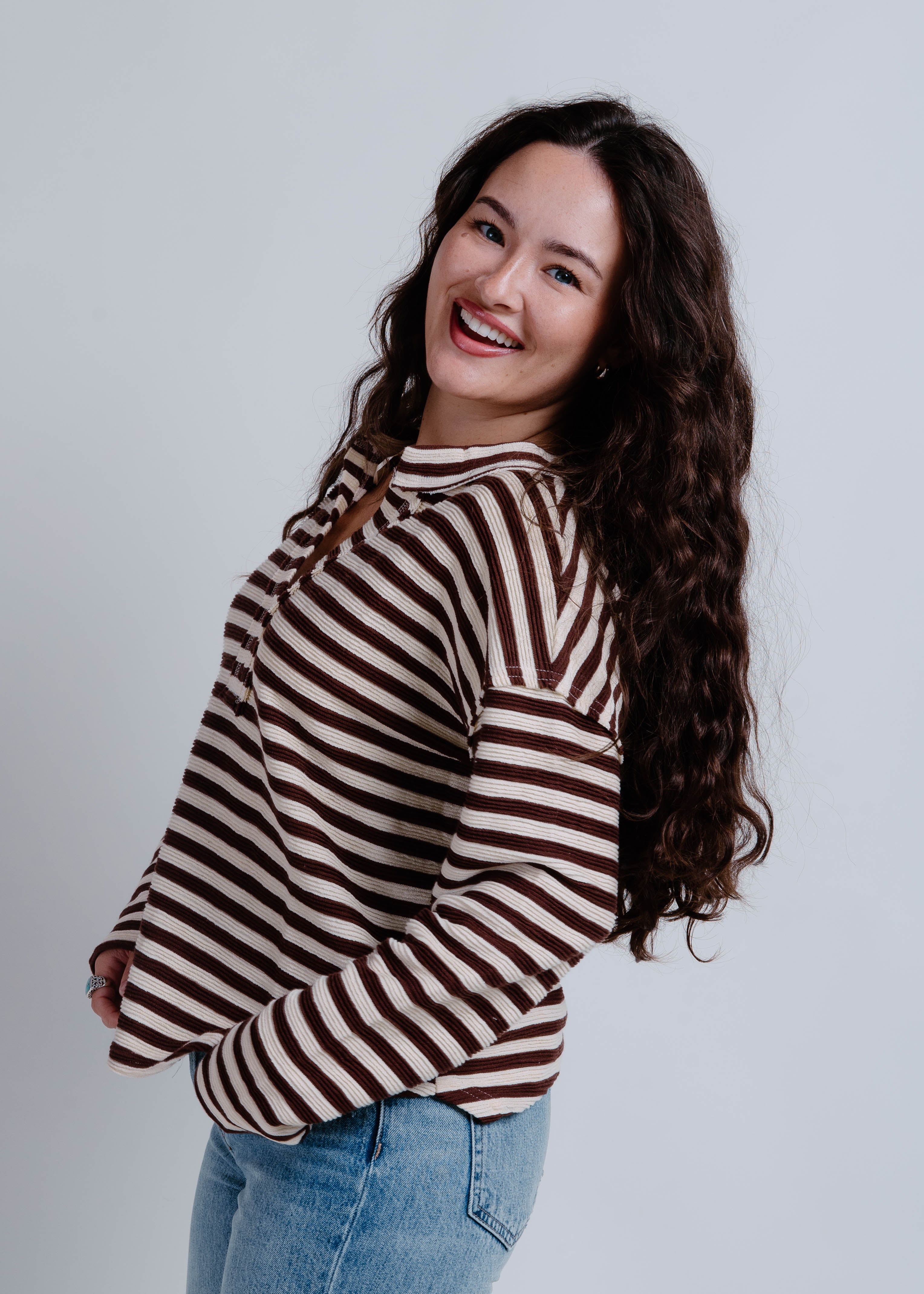 Kaia Stripe Knit Top - Brown