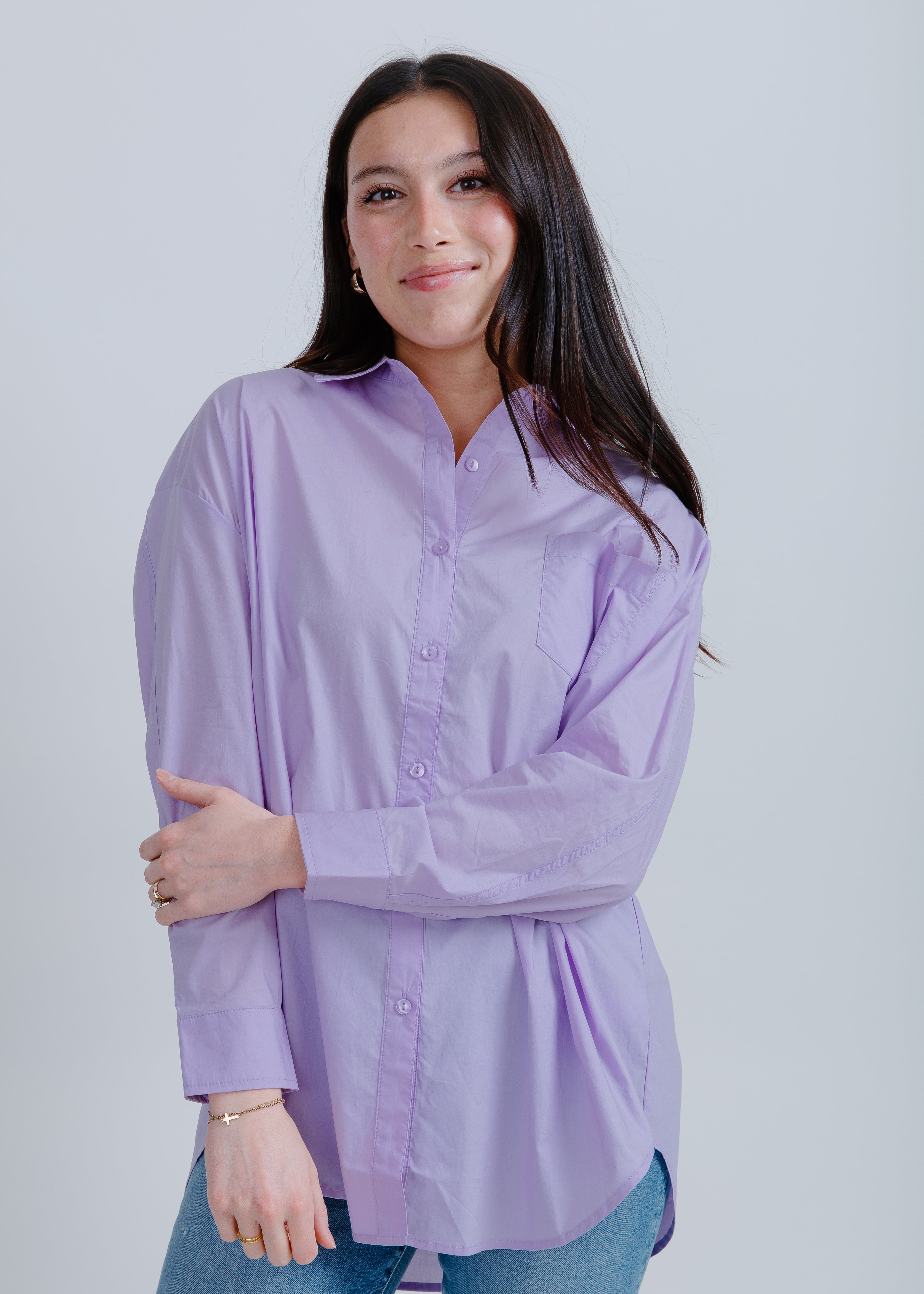 Kaitlyn Oversized Button Up - Lavender