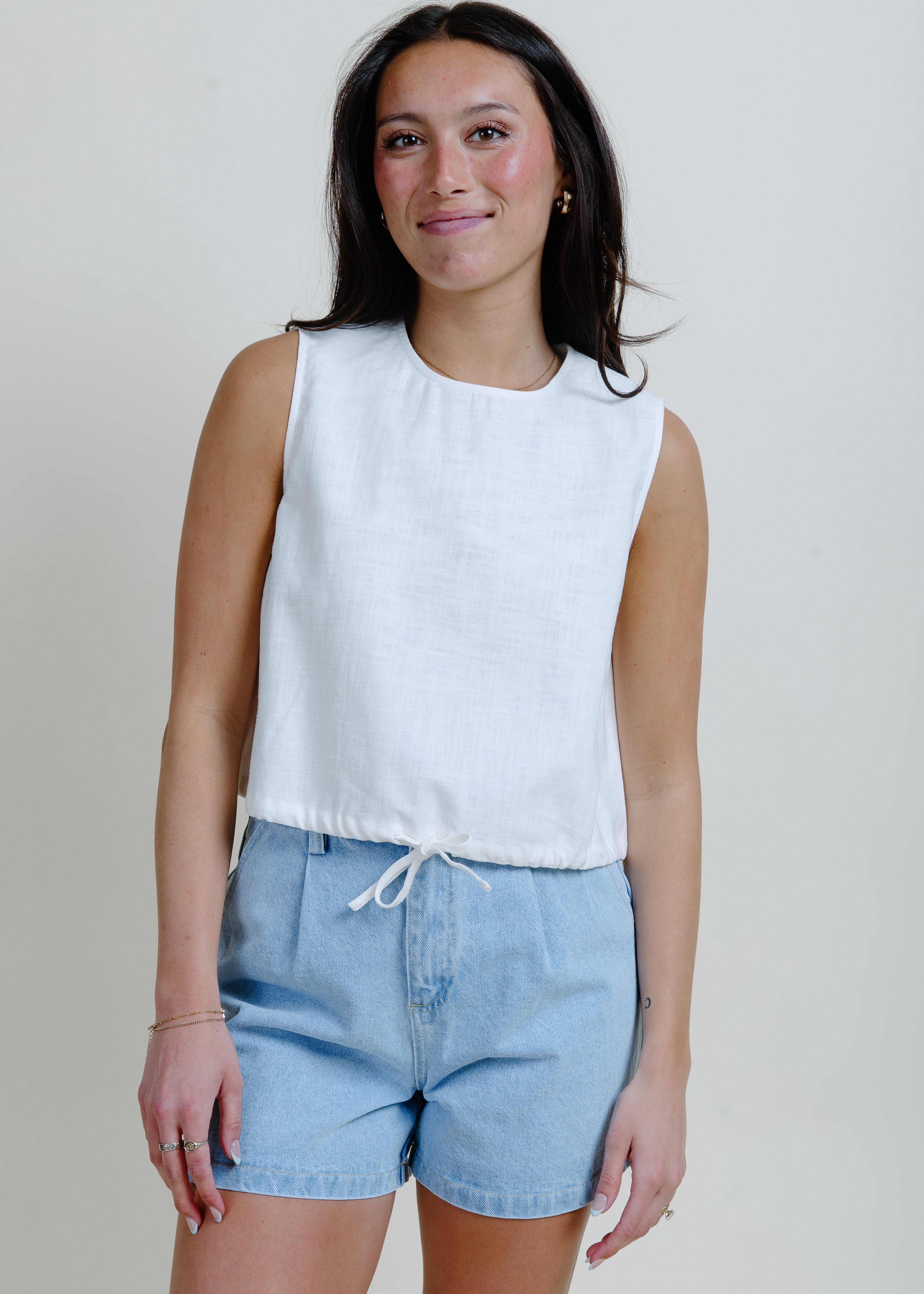 Lana Bubble Hem Tank - White