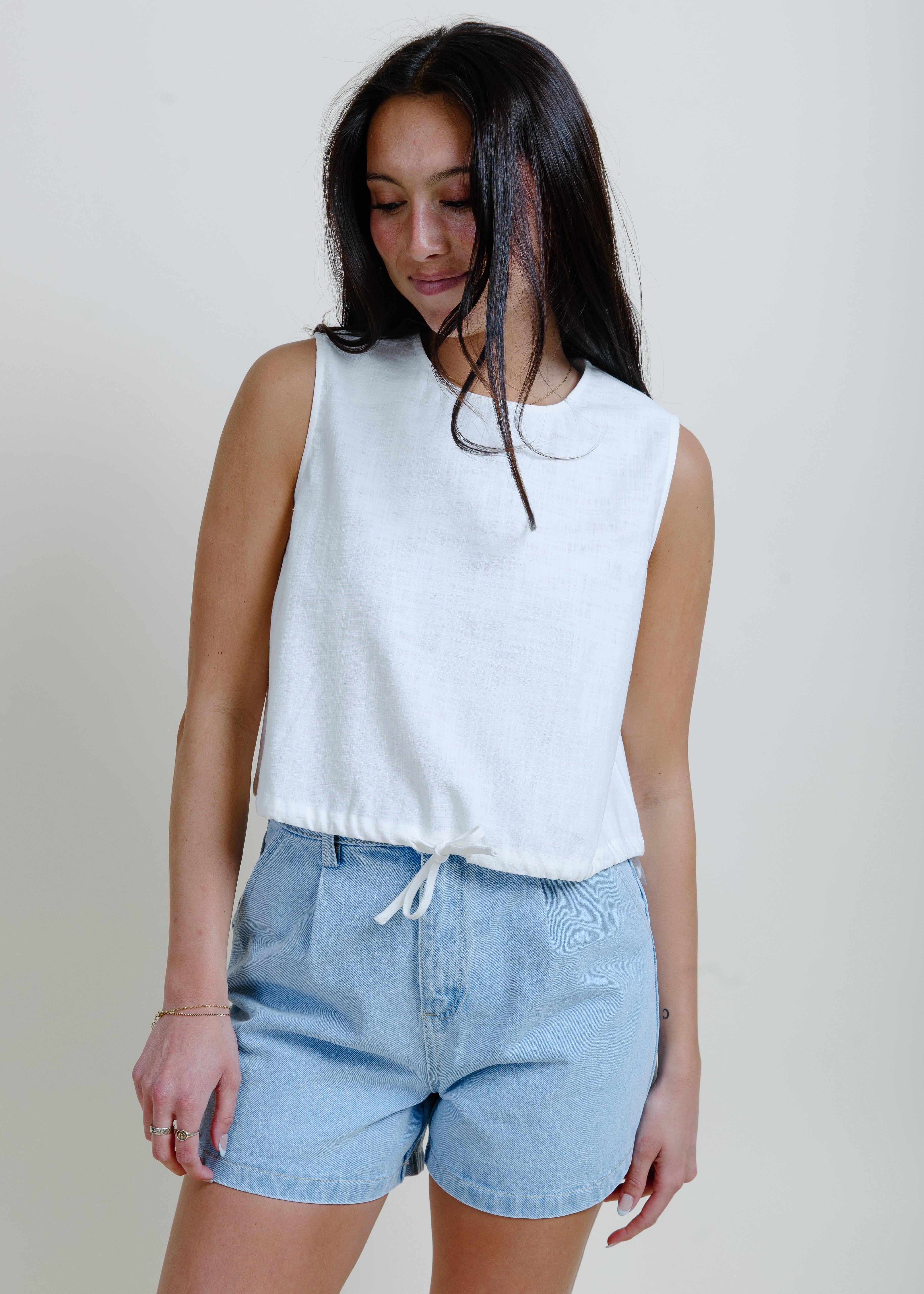 Lana Bubble Hem Tank - White