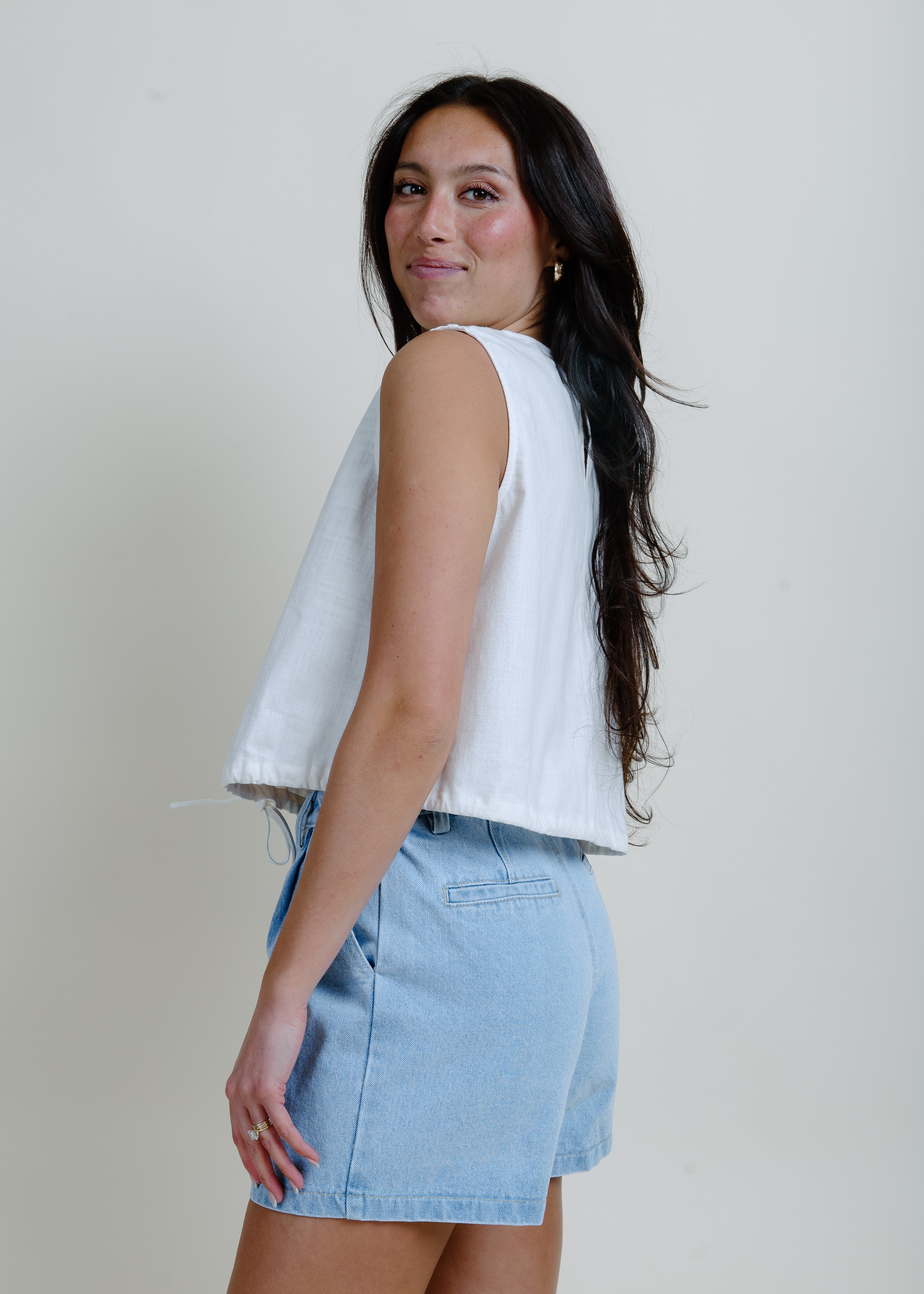 Lana Bubble Hem Tank - White