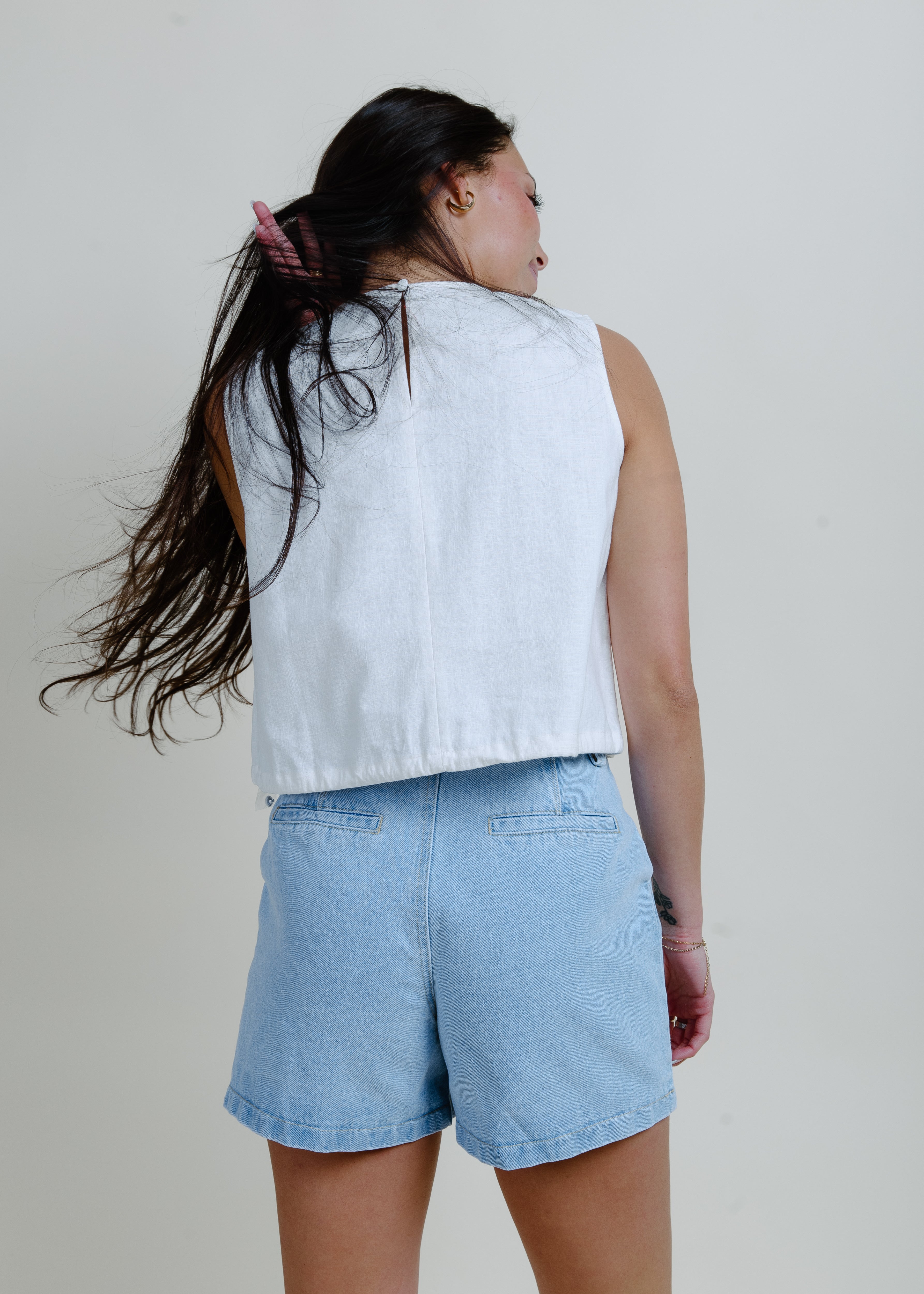 Lana Bubble Hem Tank - White