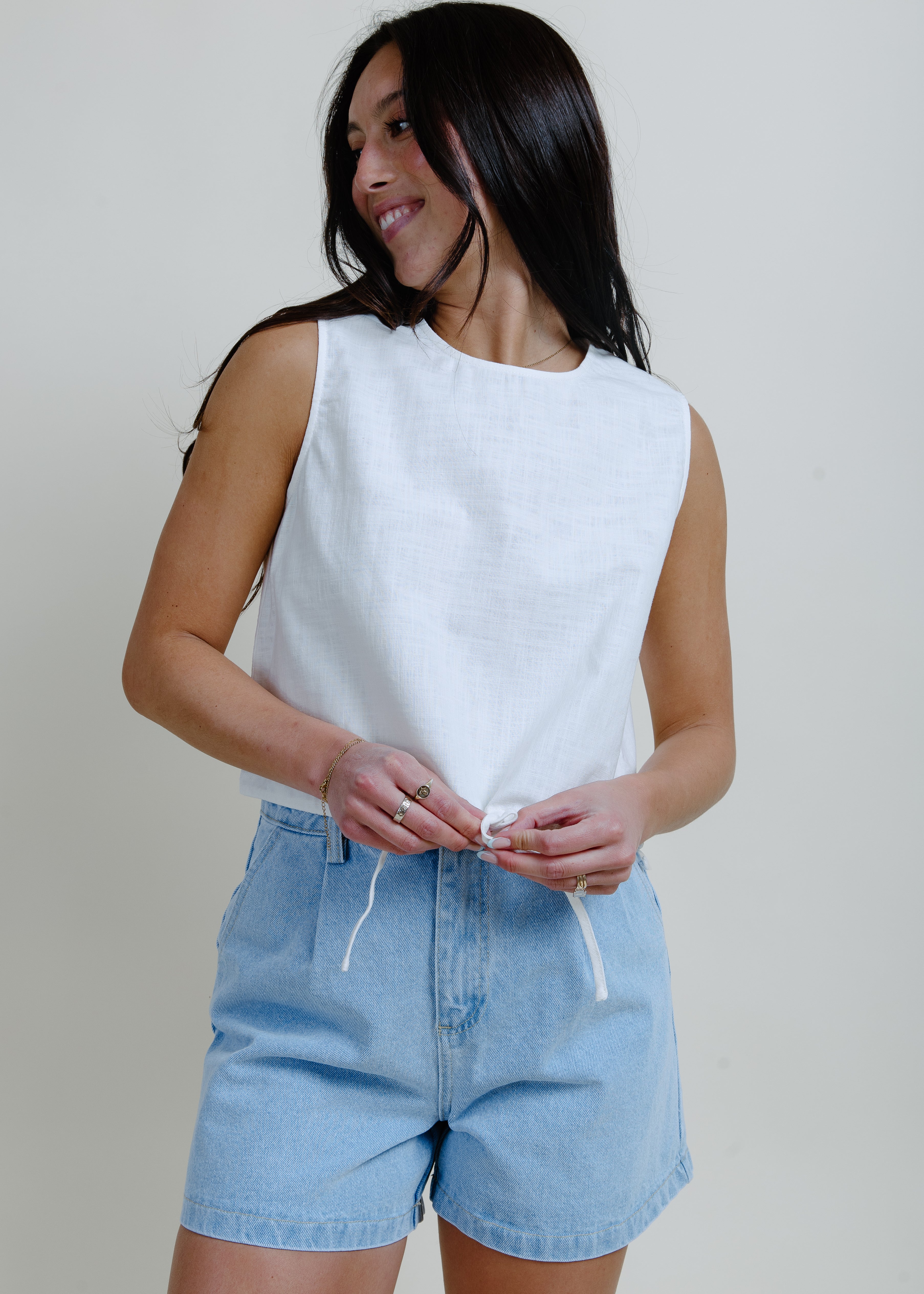 Lana Bubble Hem Tank - White