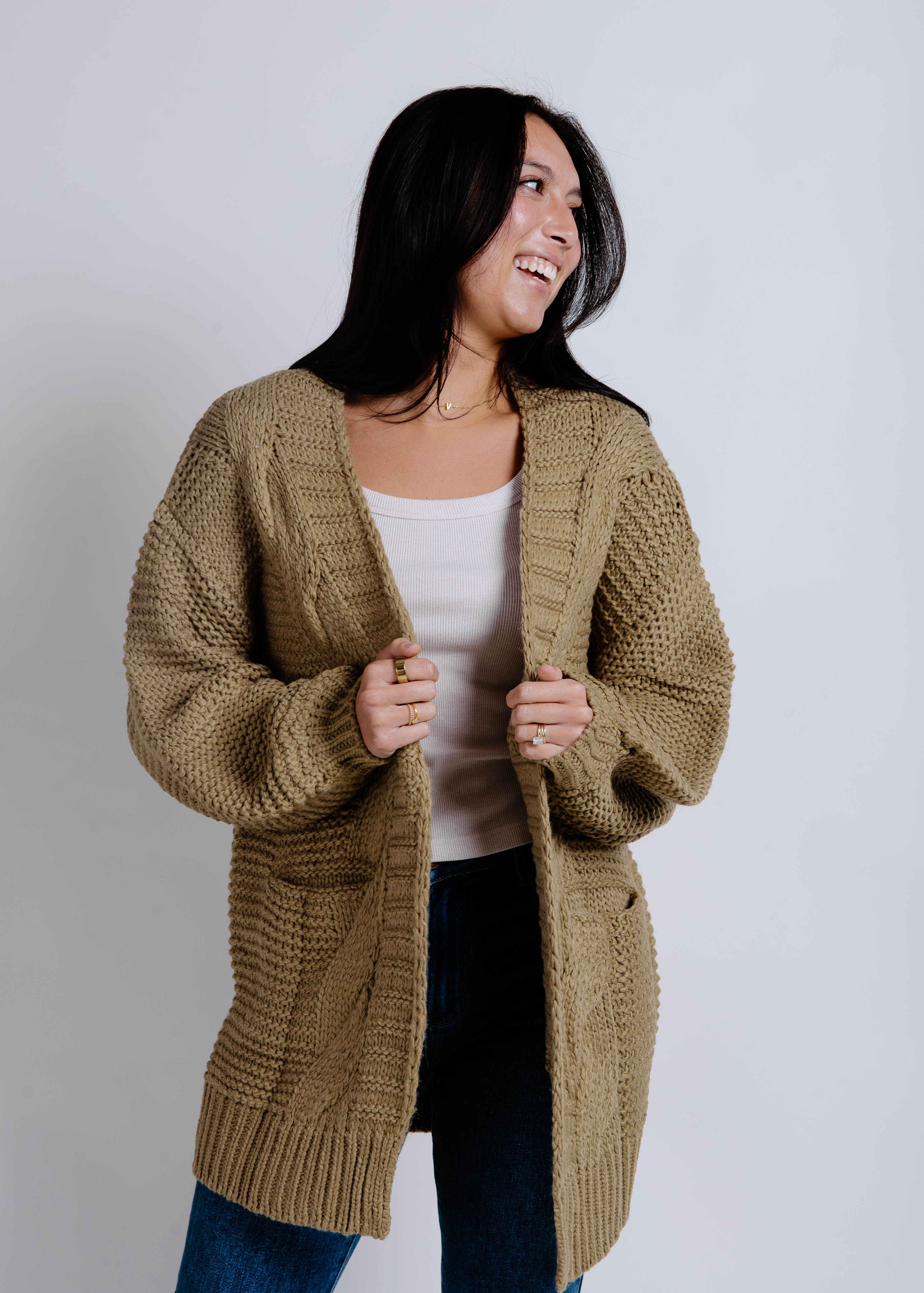 Landon Cable Knit Cardigan - Olive