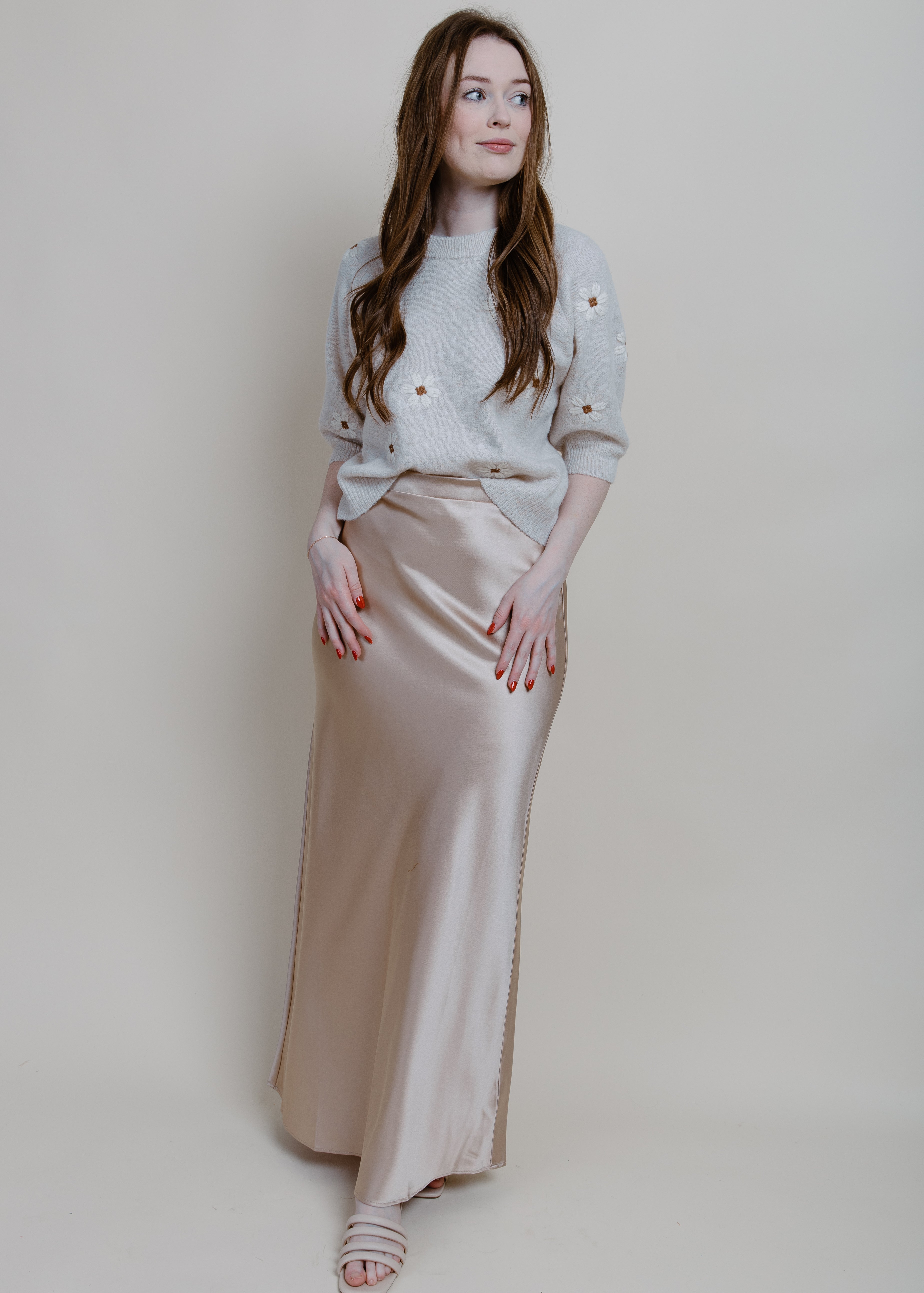 Leslie Satin Midi Skirt - Champagne