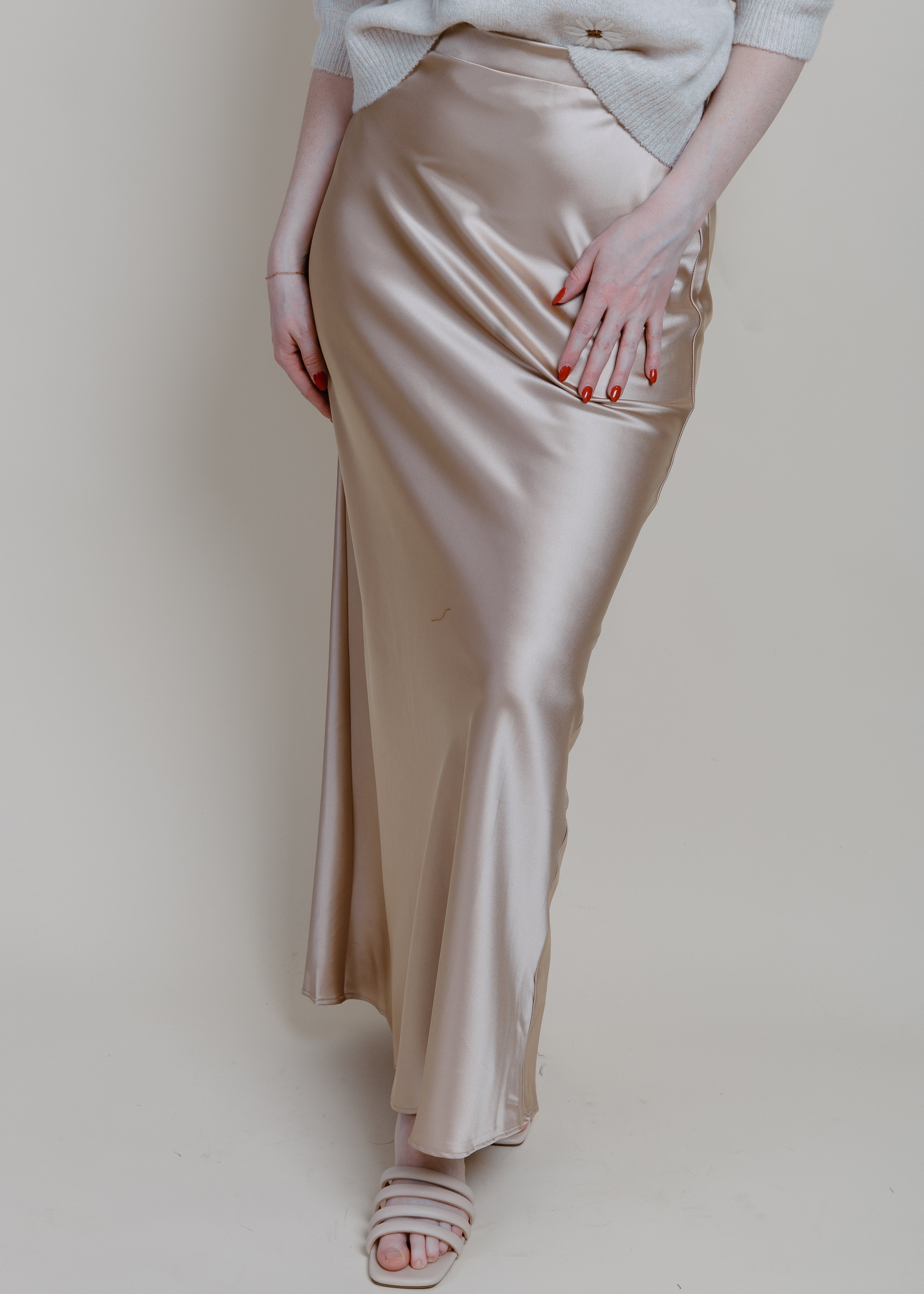 Leslie Satin Midi Skirt - Champagne