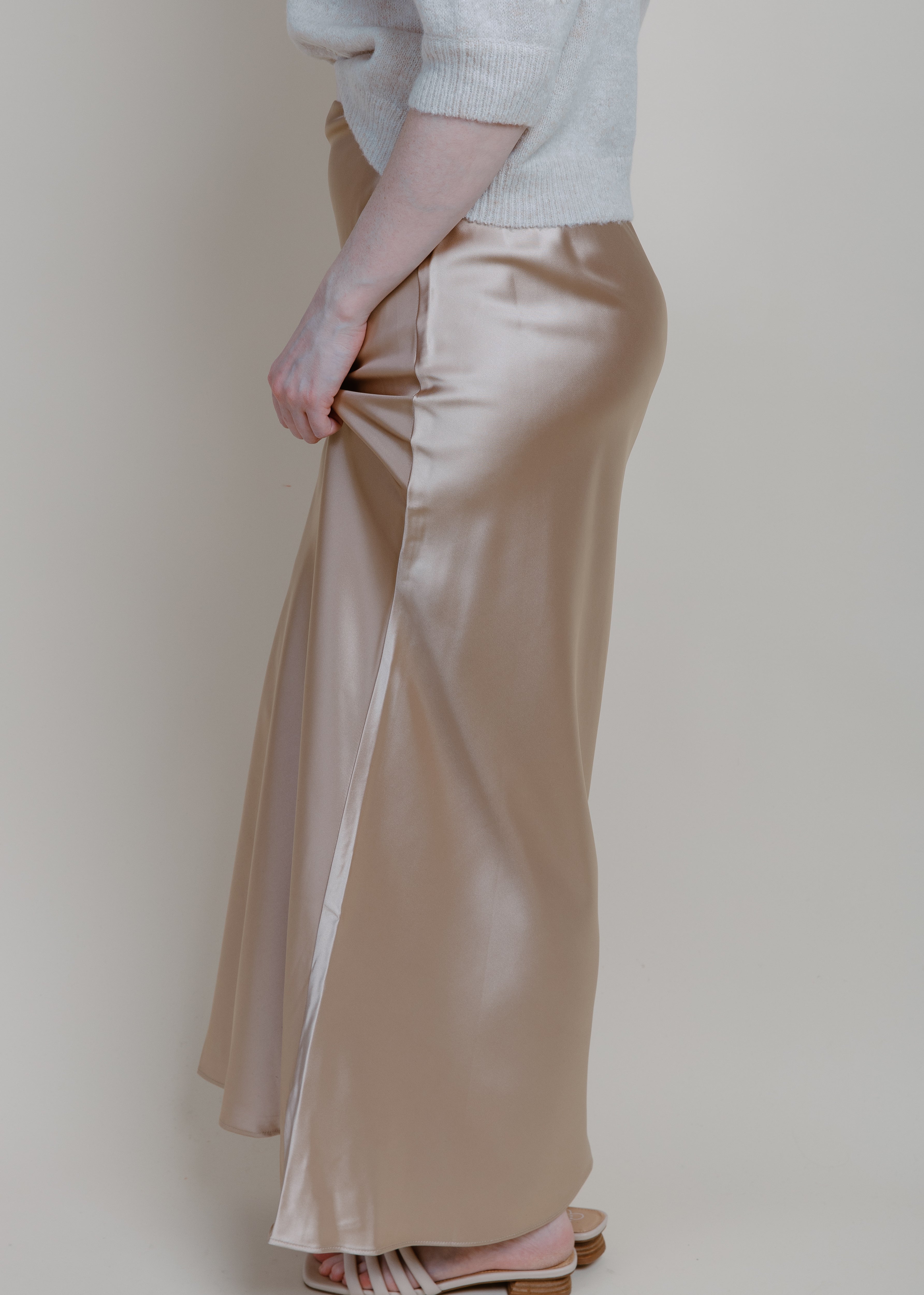 Leslie Satin Midi Skirt - Champagne