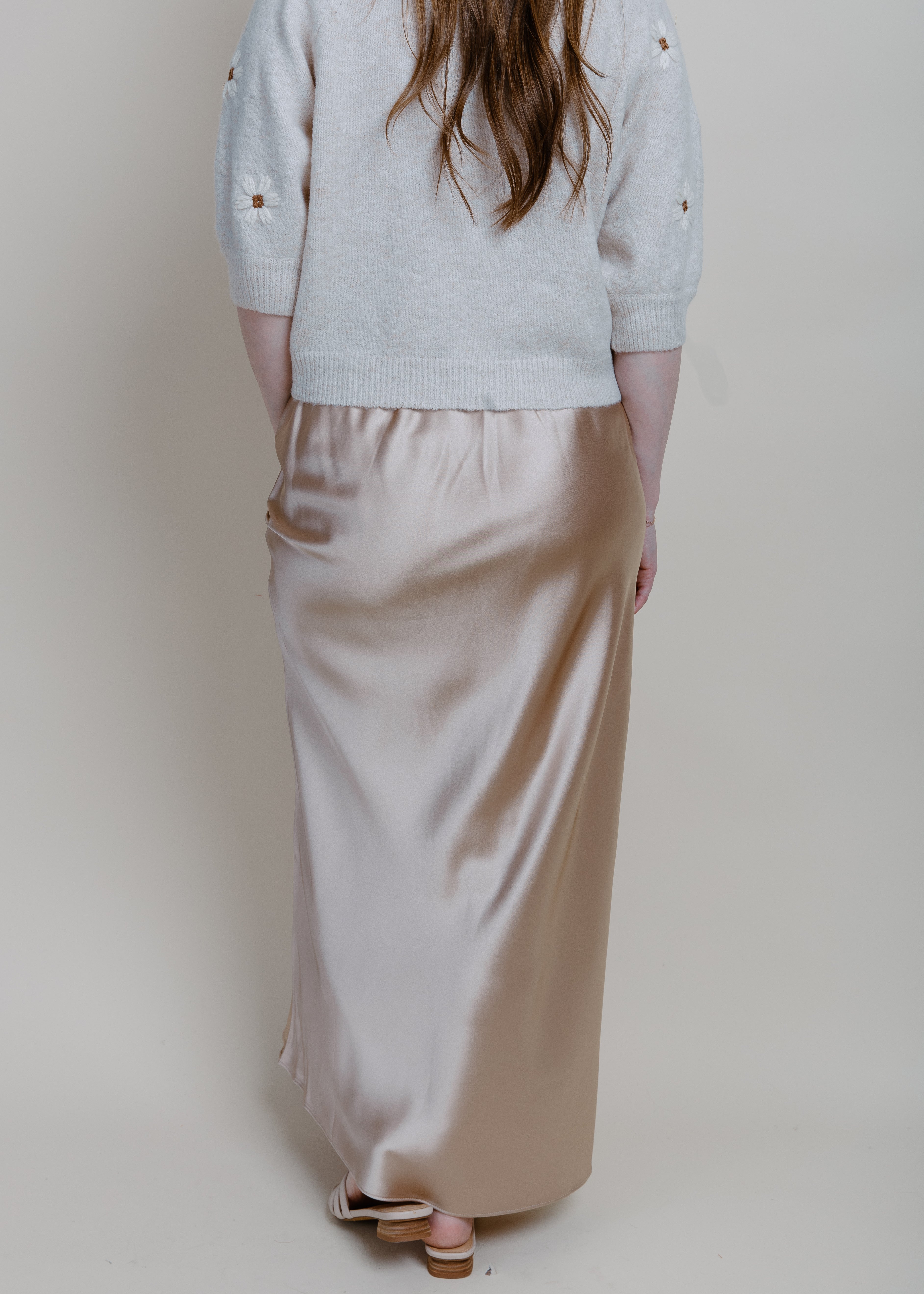Leslie Satin Midi Skirt - Champagne