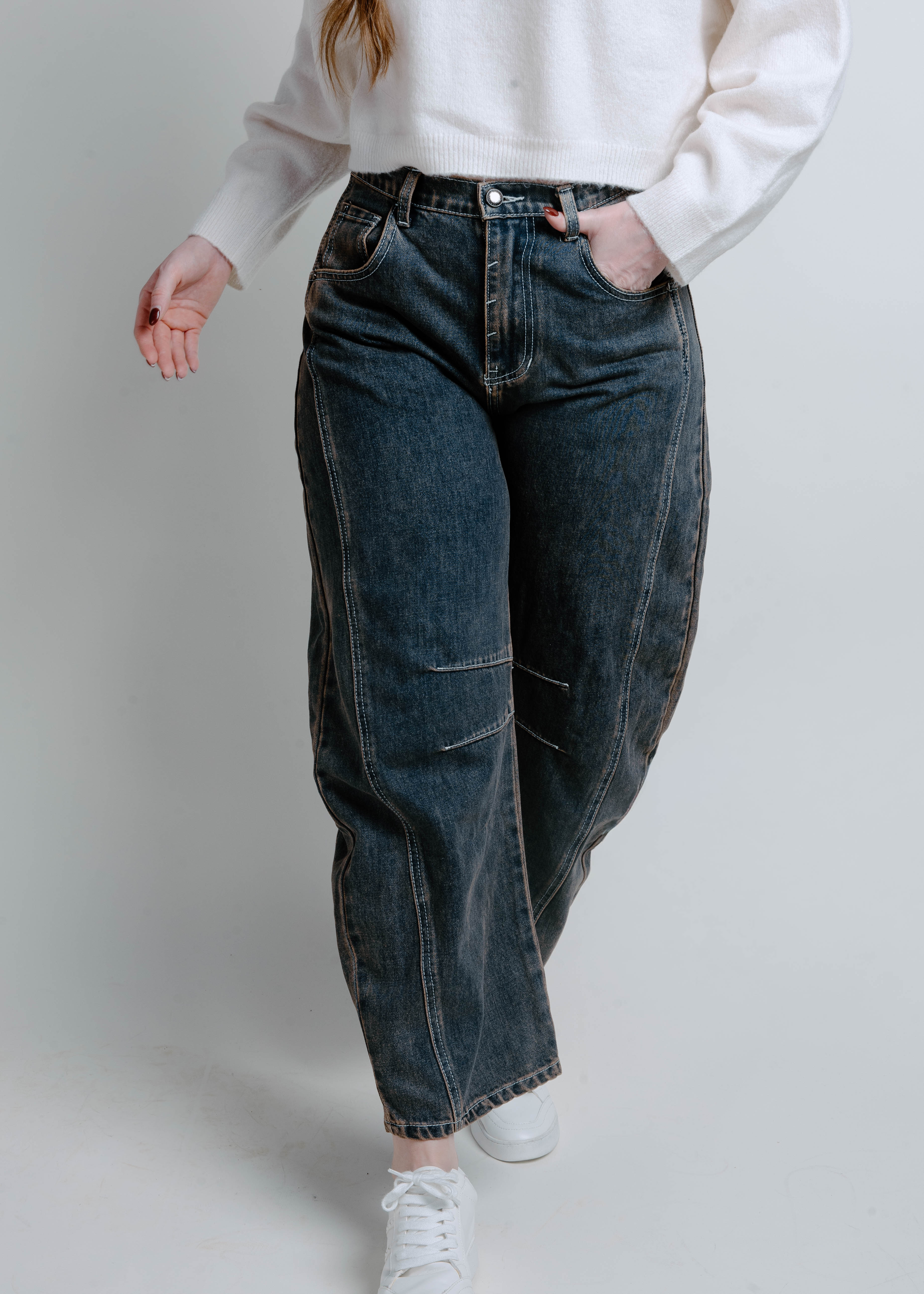 Libby Barrel Jeans - Dark Denim