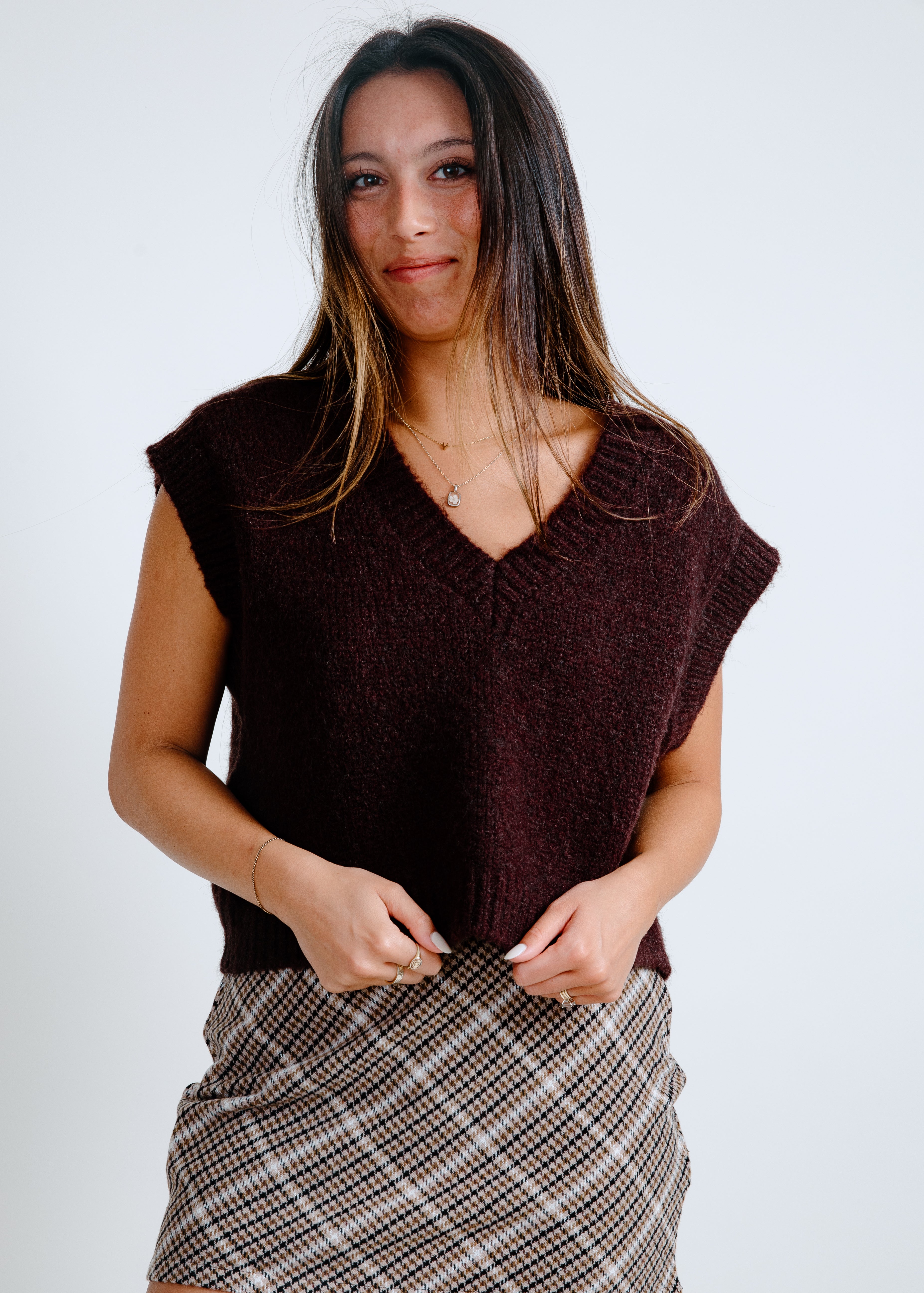 Linda Oversized V Neck Sweater Vest - Chocolate