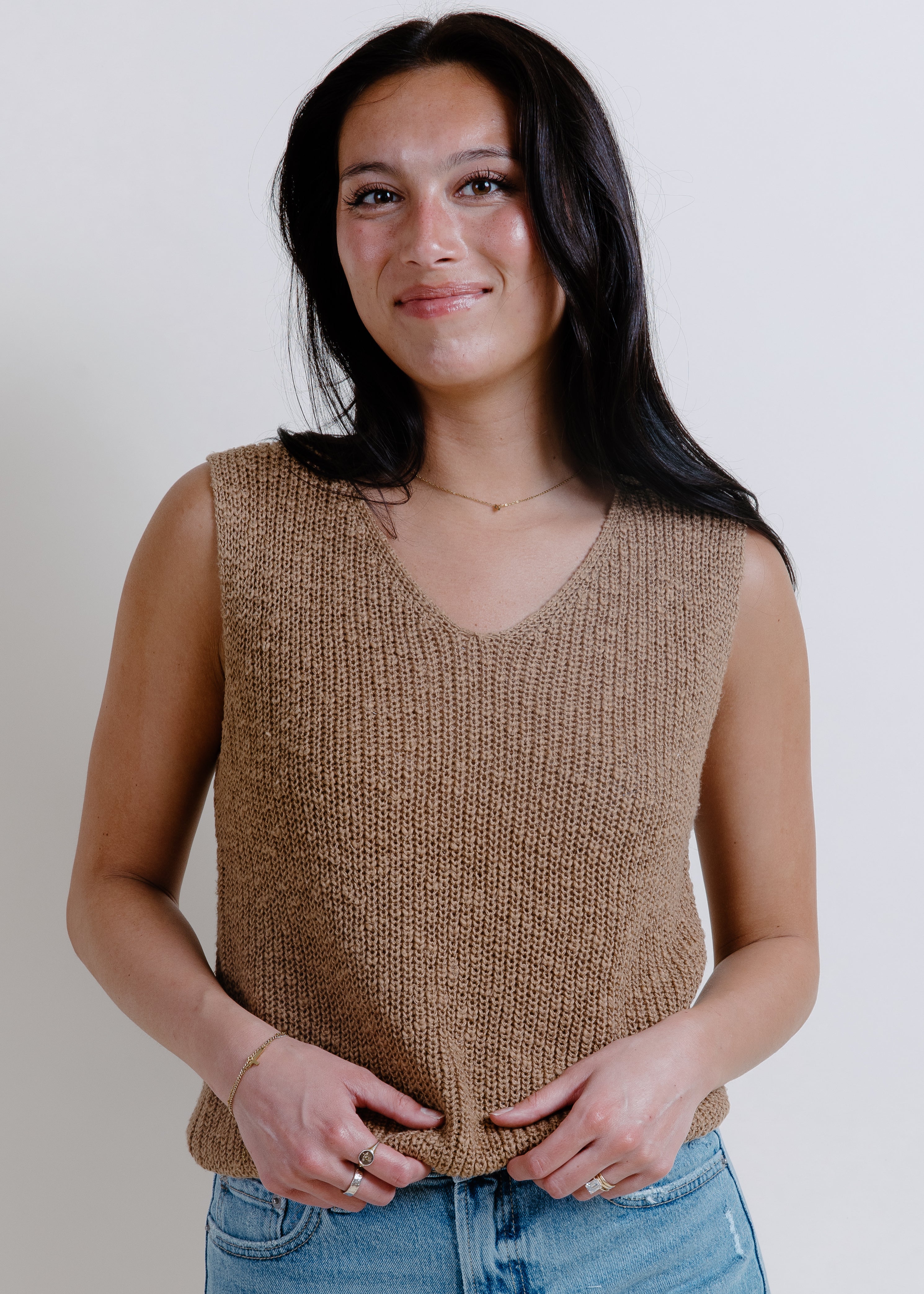 Little Daisy Knit Tank - Camel