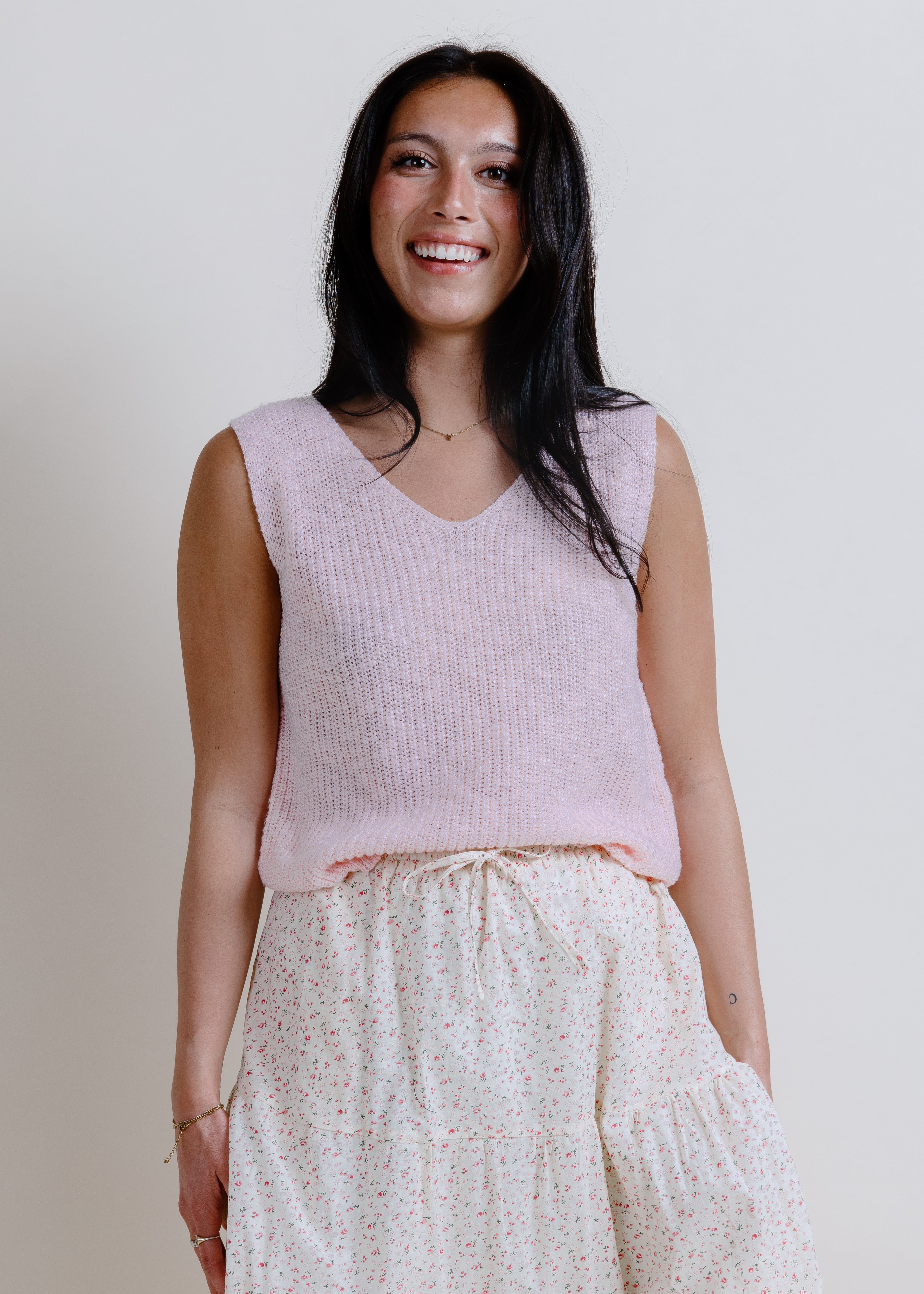 Little Daisy Knit Tank - Light Pink