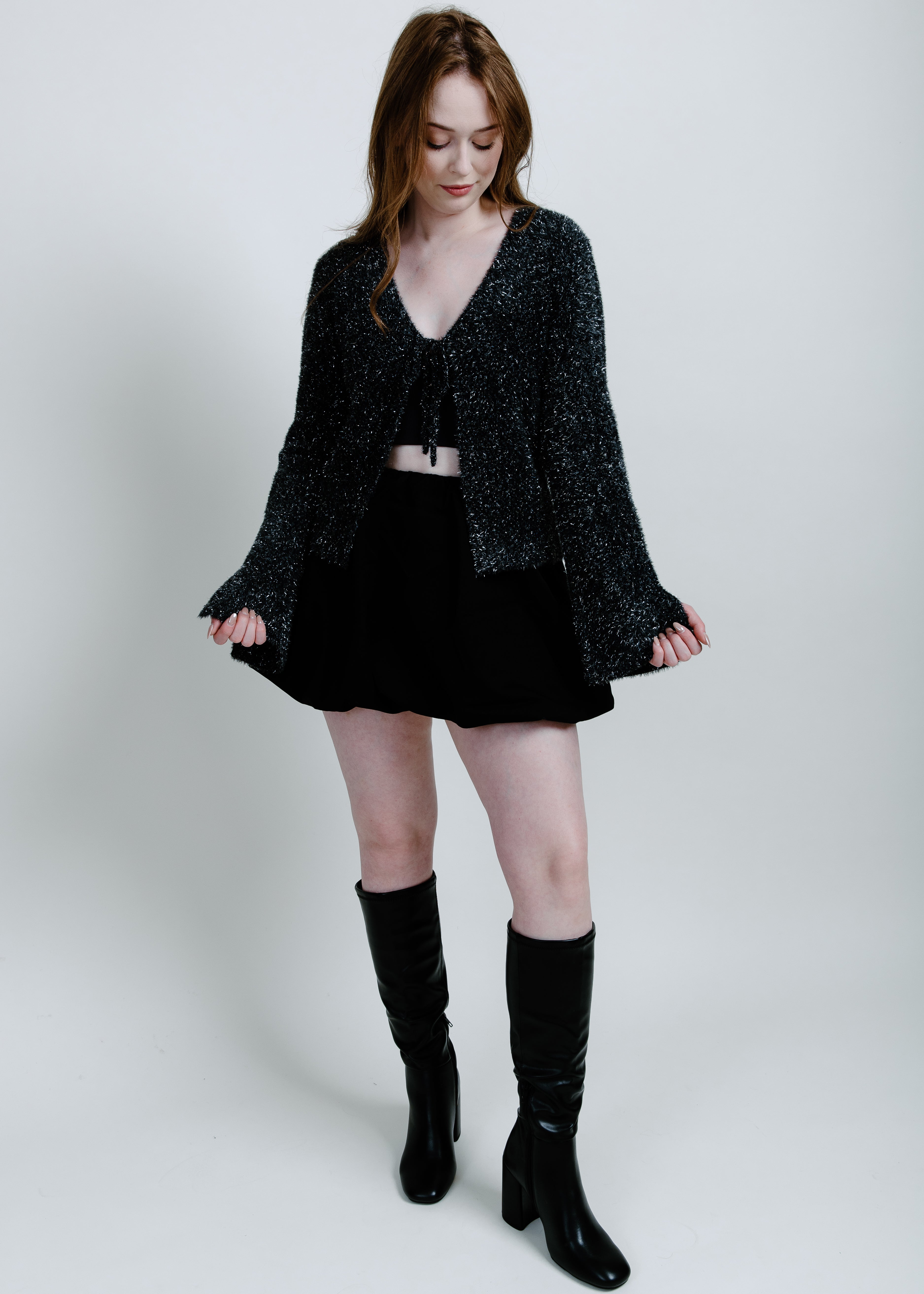 Liza Tie Front Sweater - Charcoal