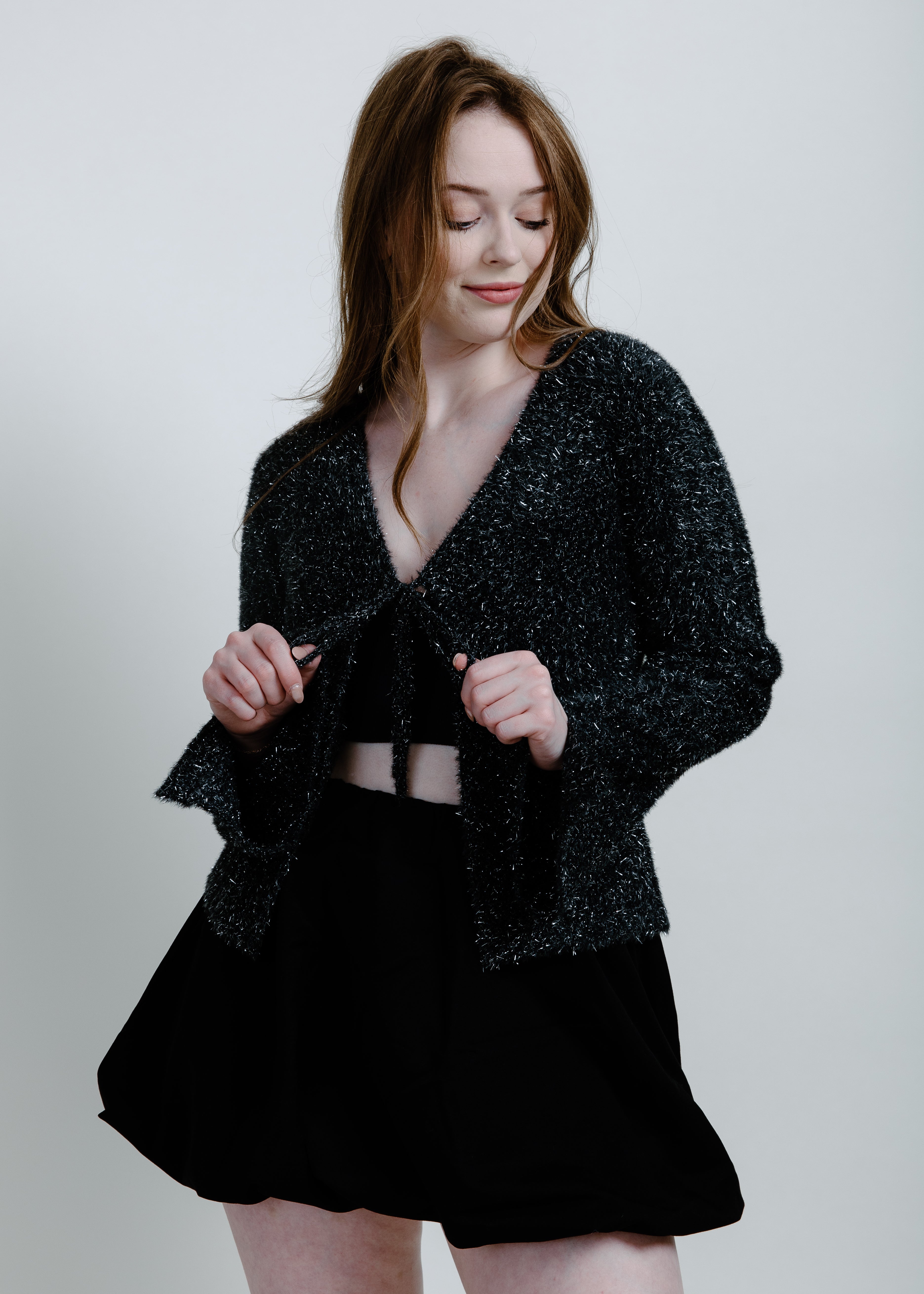 Liza Tie Front Sweater - Charcoal