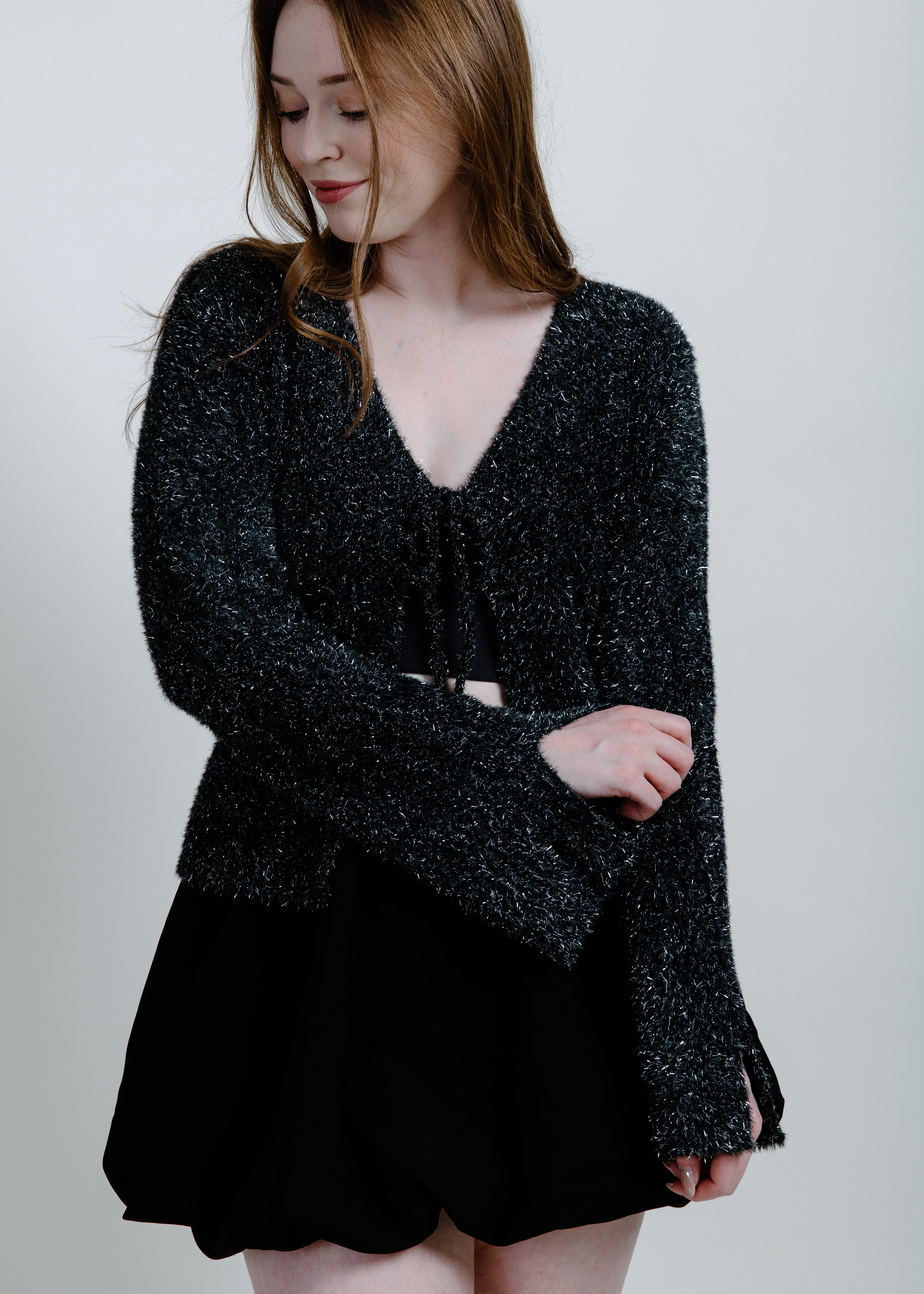 Liza Tie Front Sweater - Charcoal