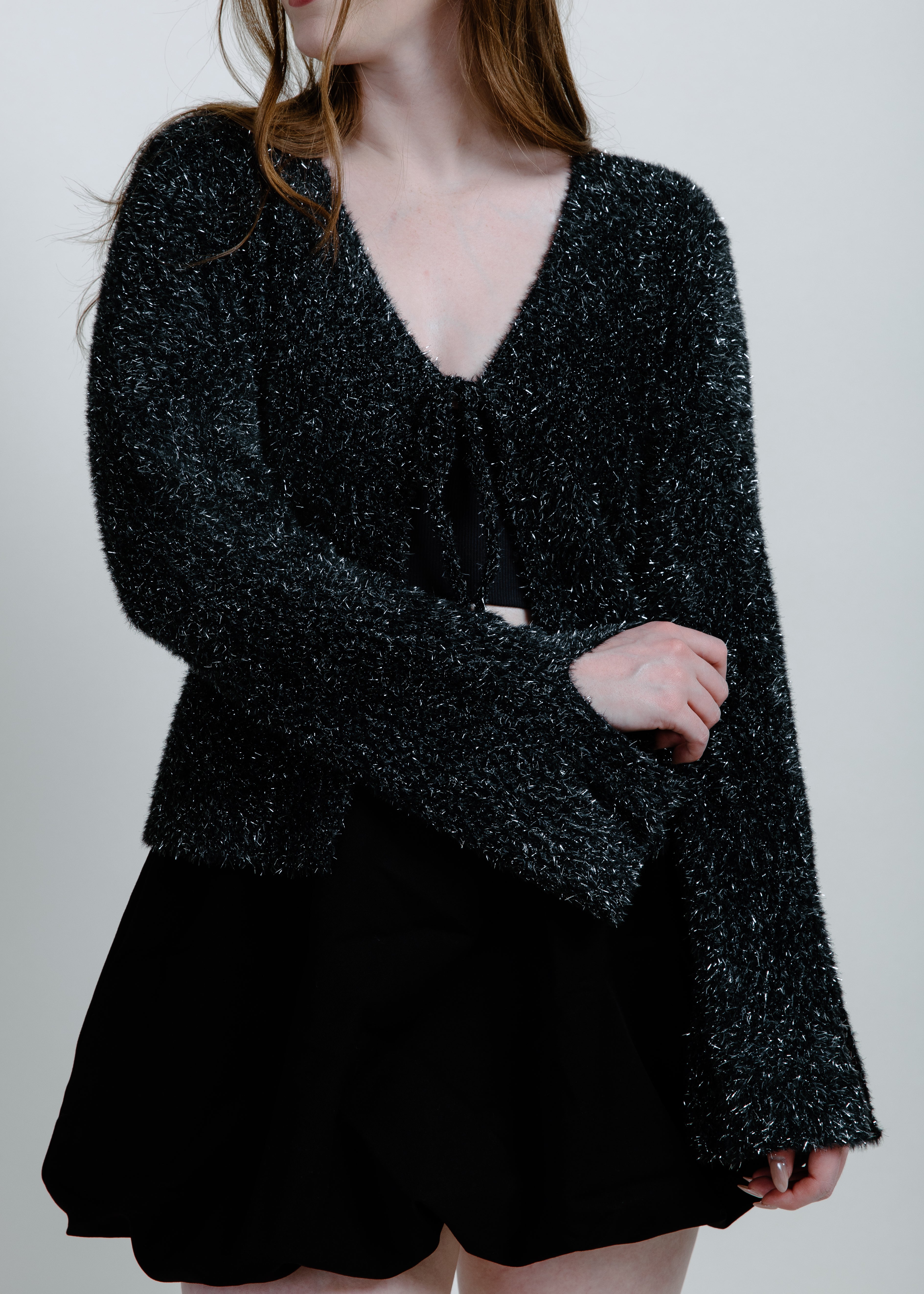 Liza Tie Front Sweater - Charcoal