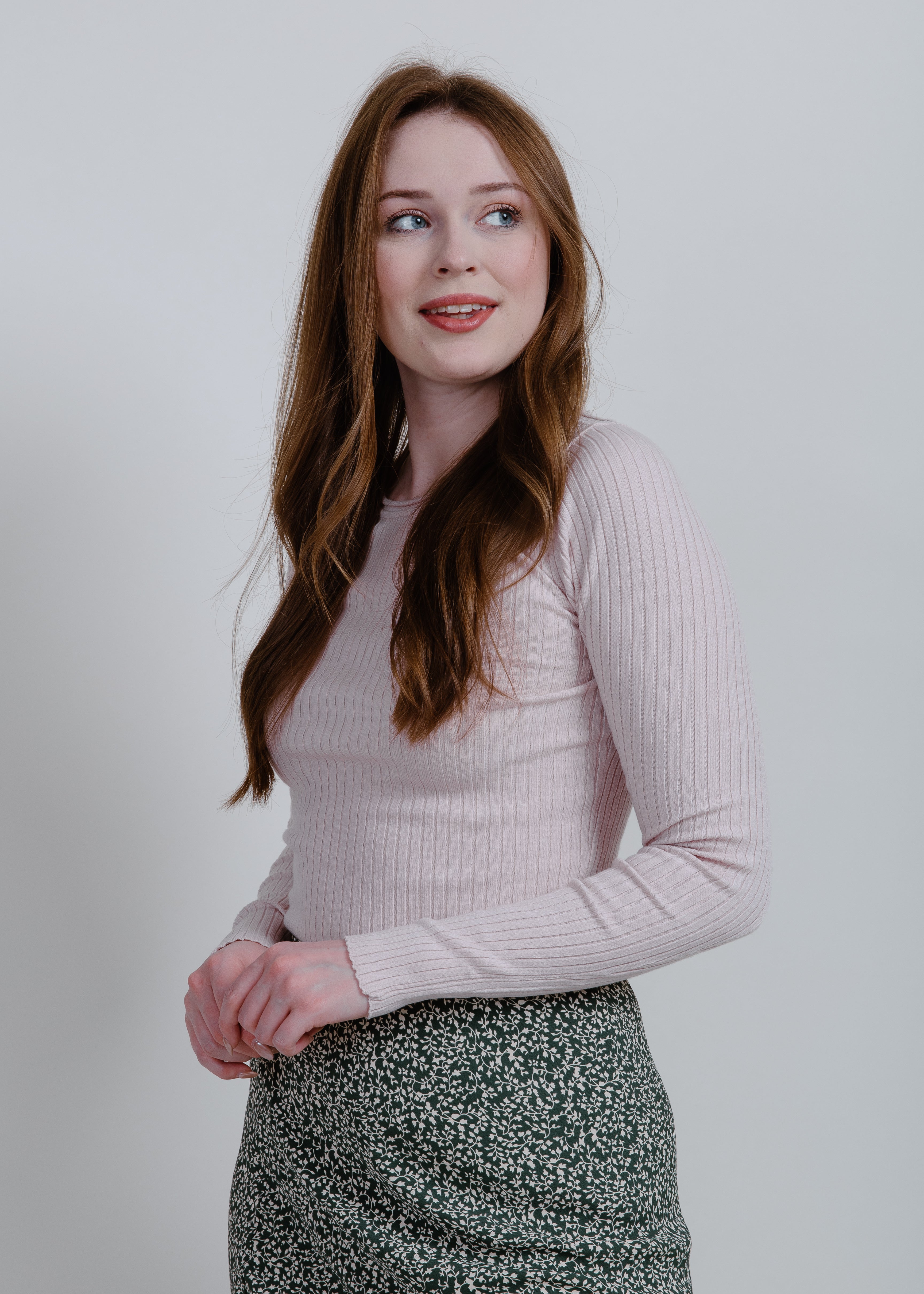 Margo Long Sleeve Ribbed Top - Light Pink