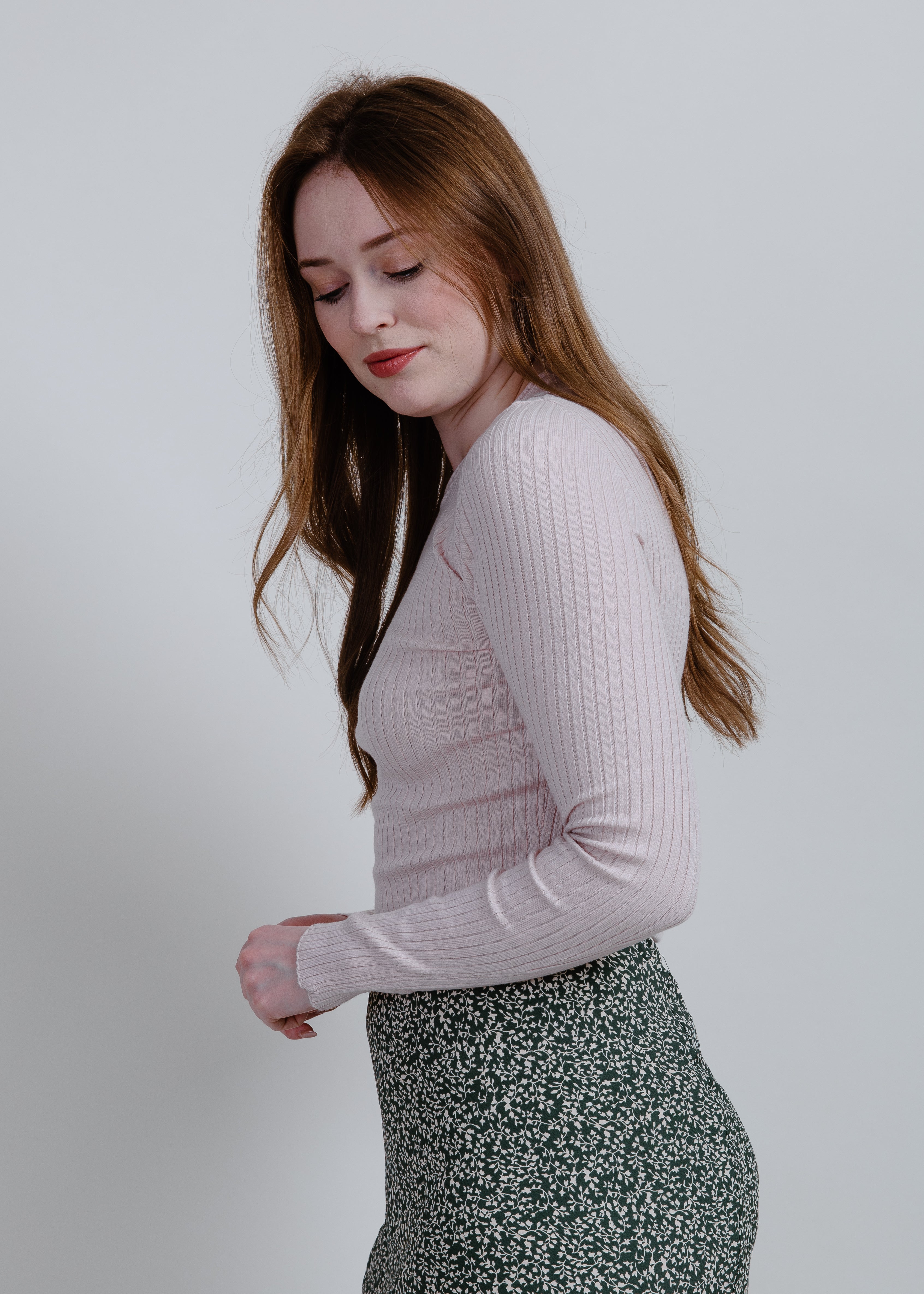 Margo Long Sleeve Ribbed Top - Light Pink