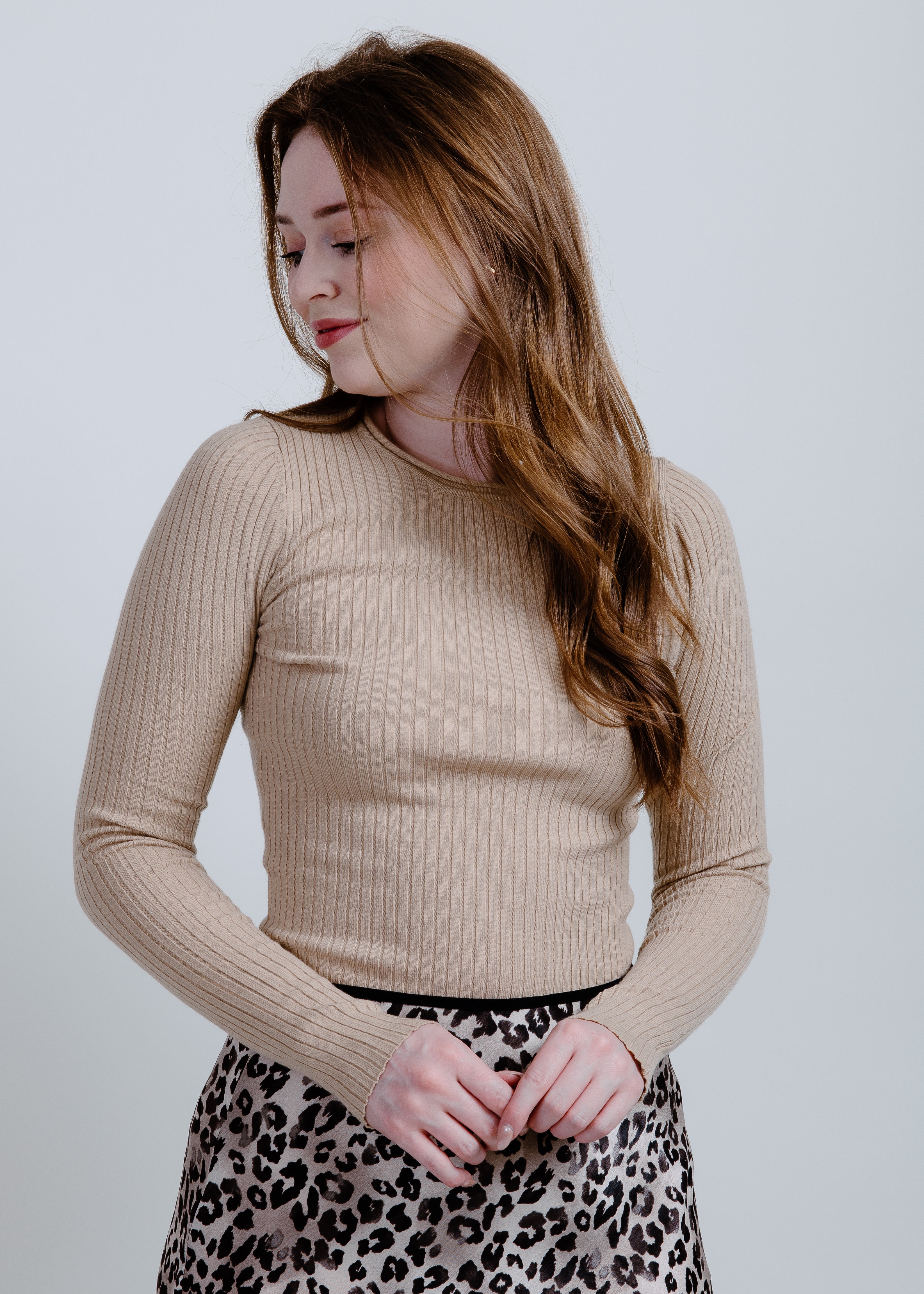 Margo Long Sleeve Ribbed Top - Taupe