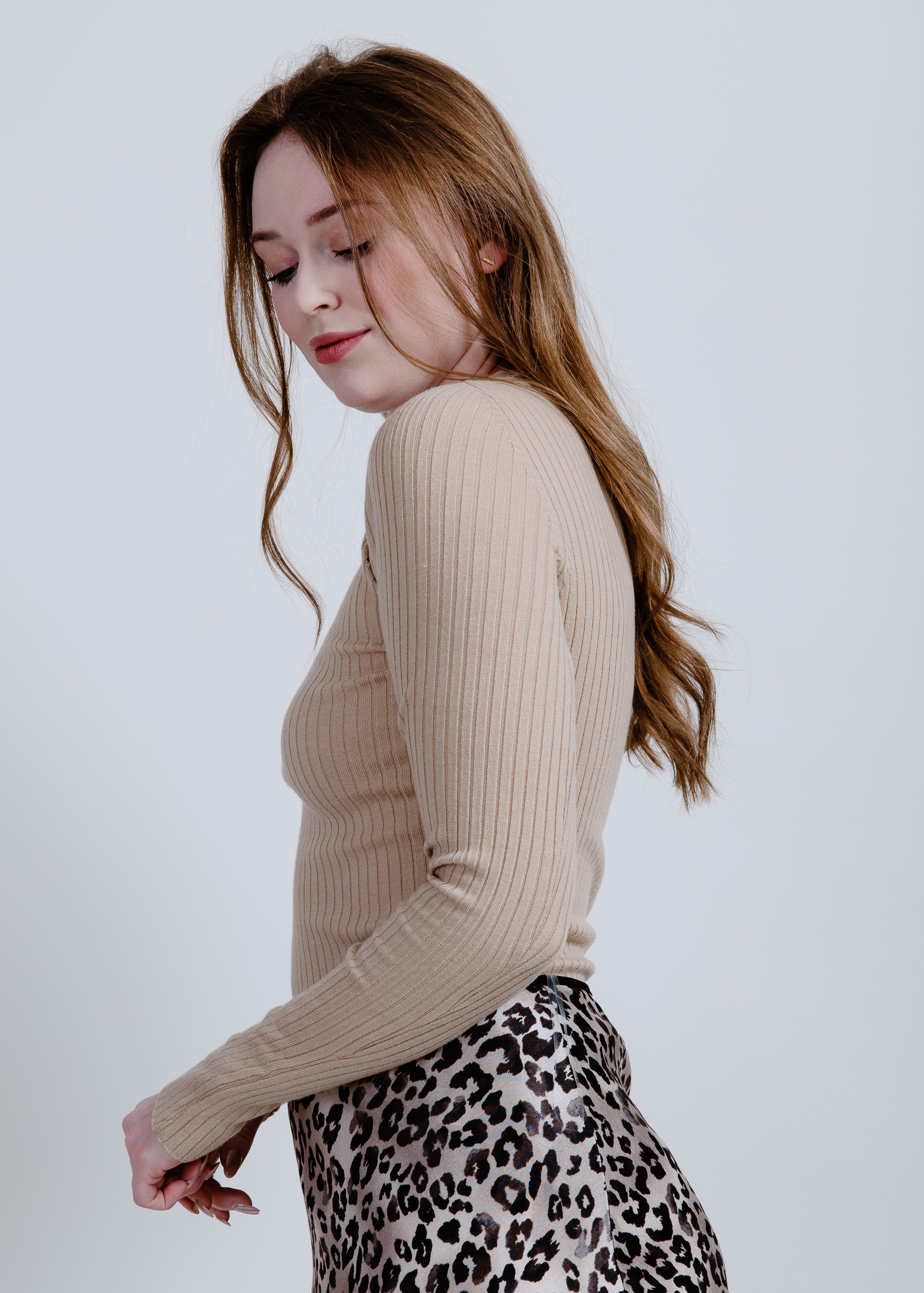 Margo Long Sleeve Ribbed Top - Taupe