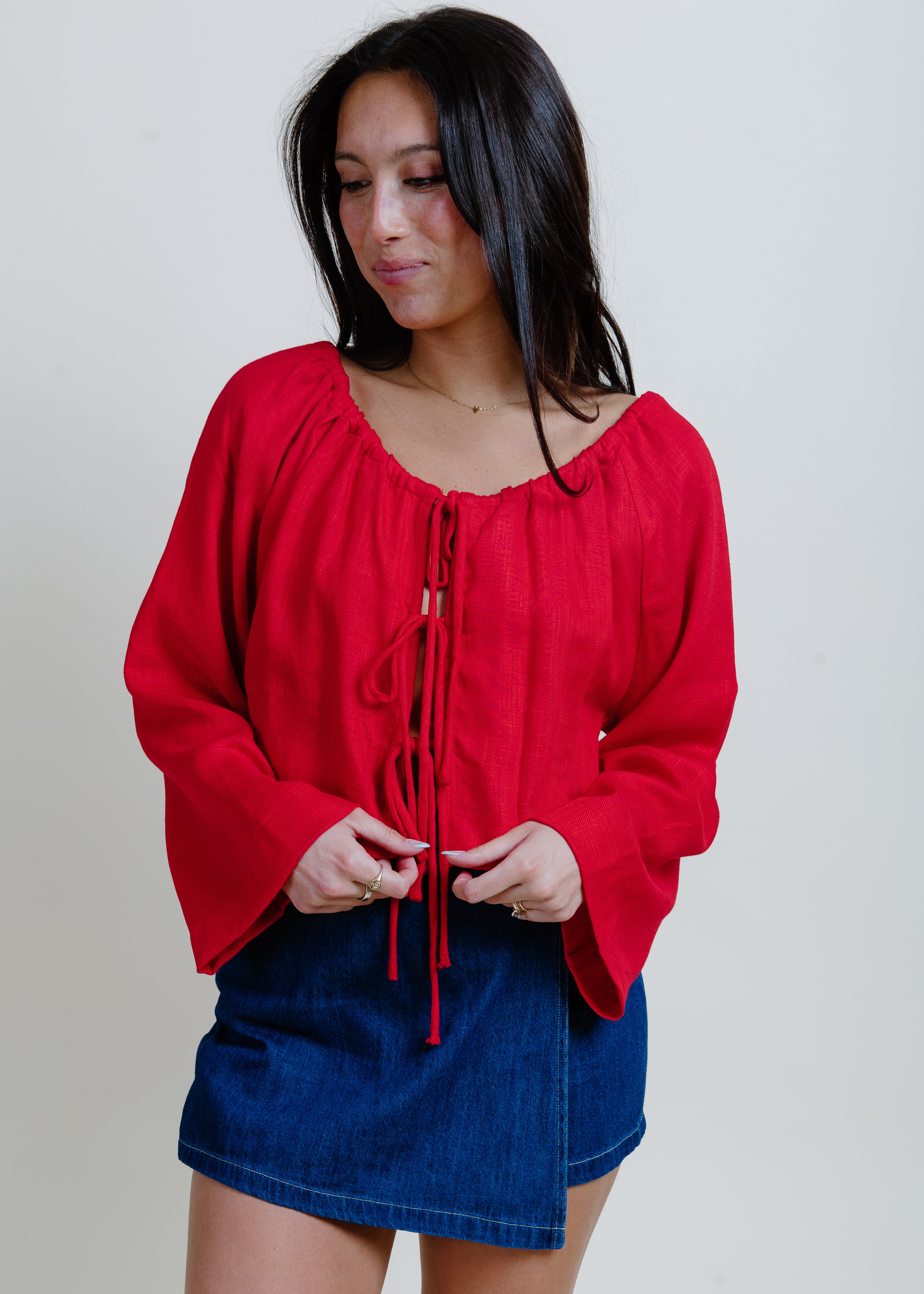 Maryanne Tie Front Top - Red