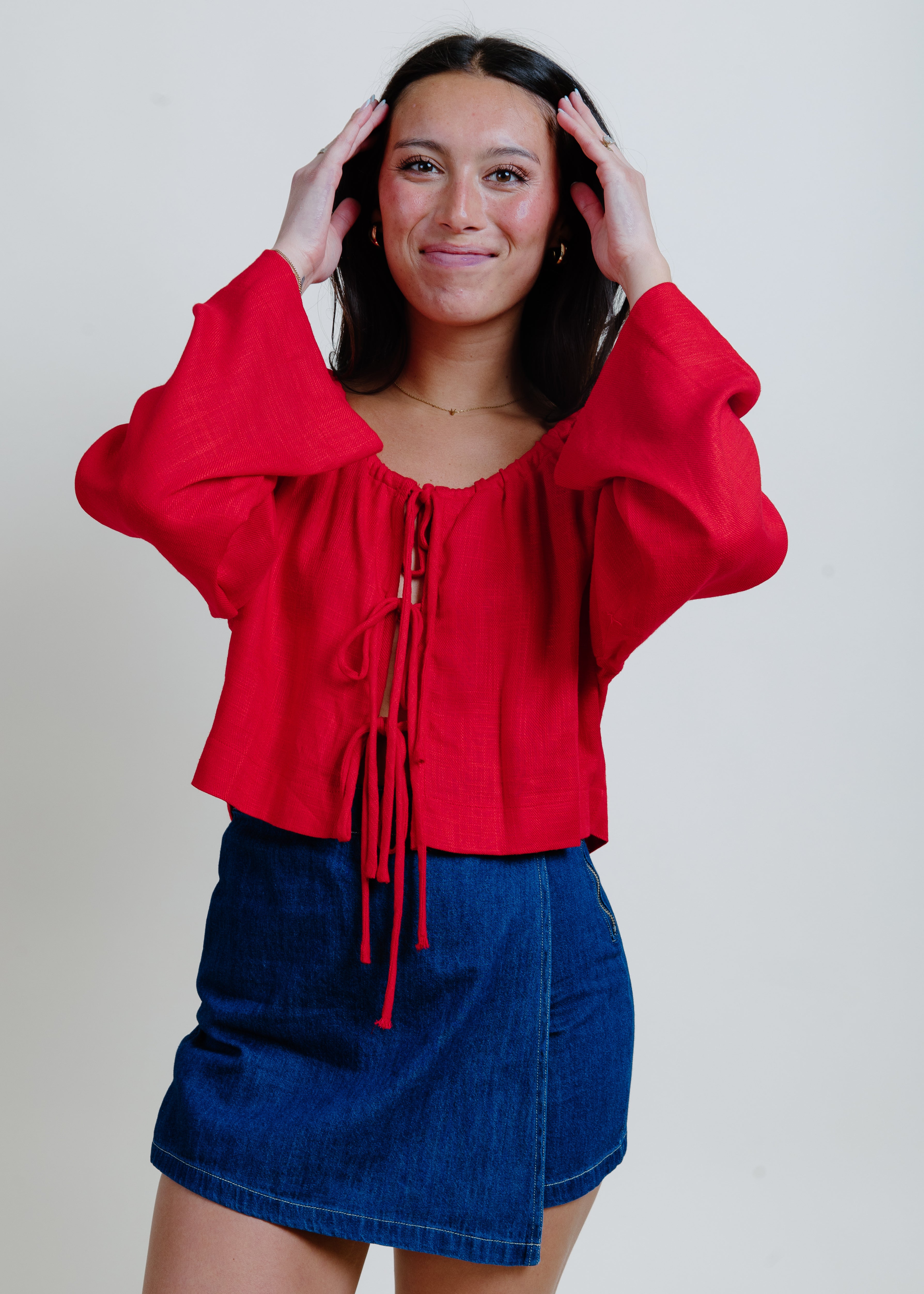 Maryanne Tie Front Top - Red