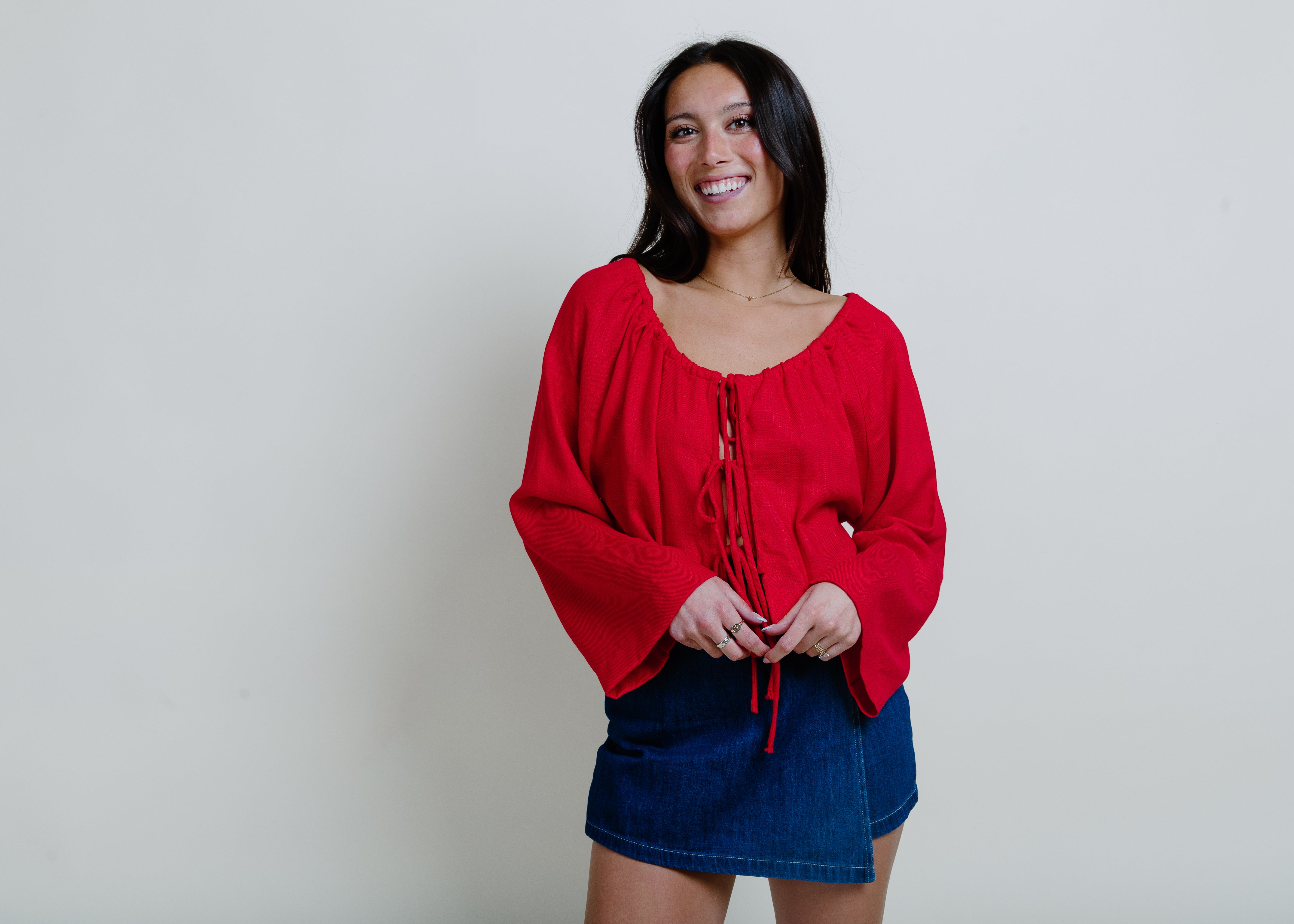 Maryanne Tie Front Top - Red