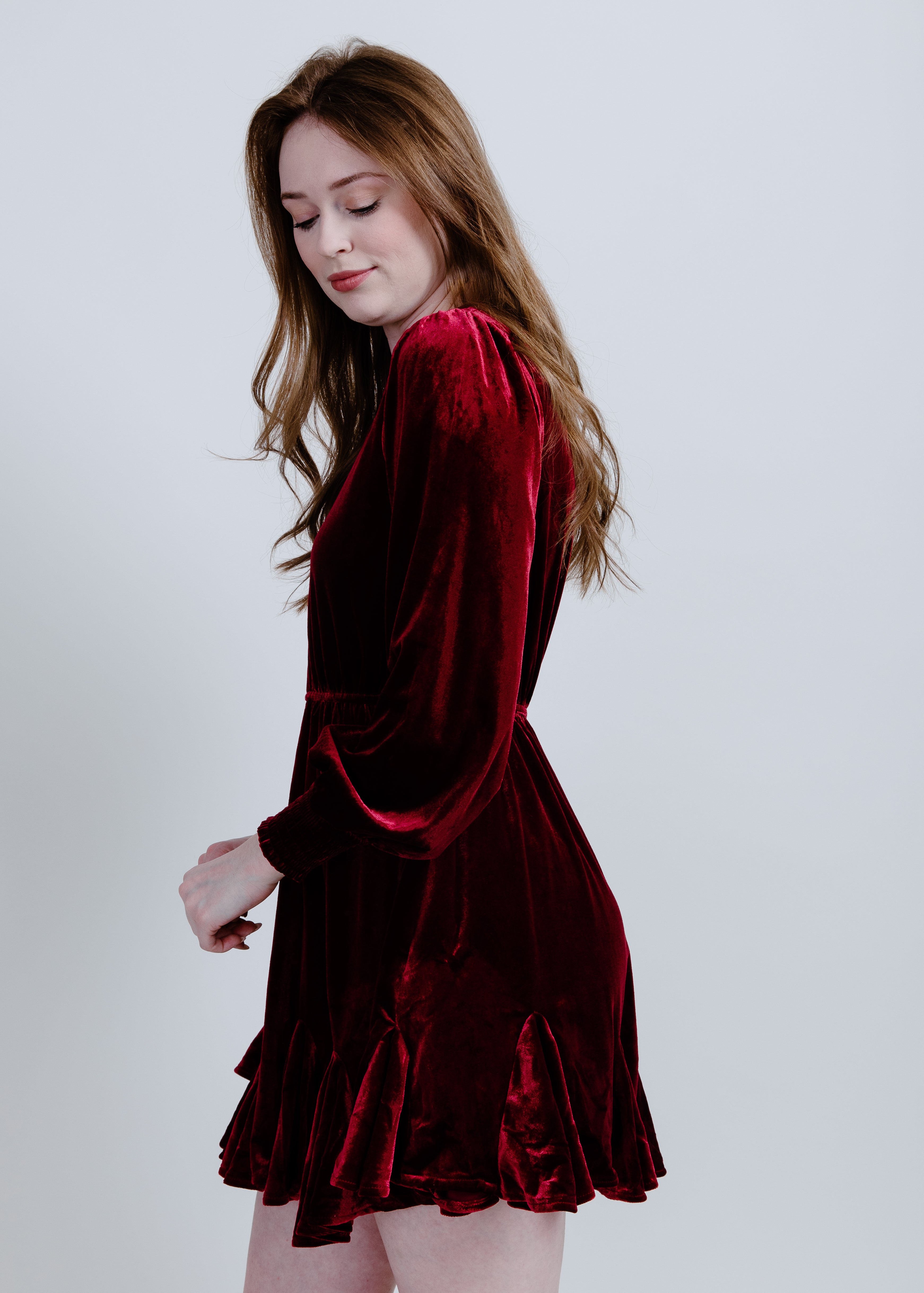Melody Velvet Mini Dress - Burgundy