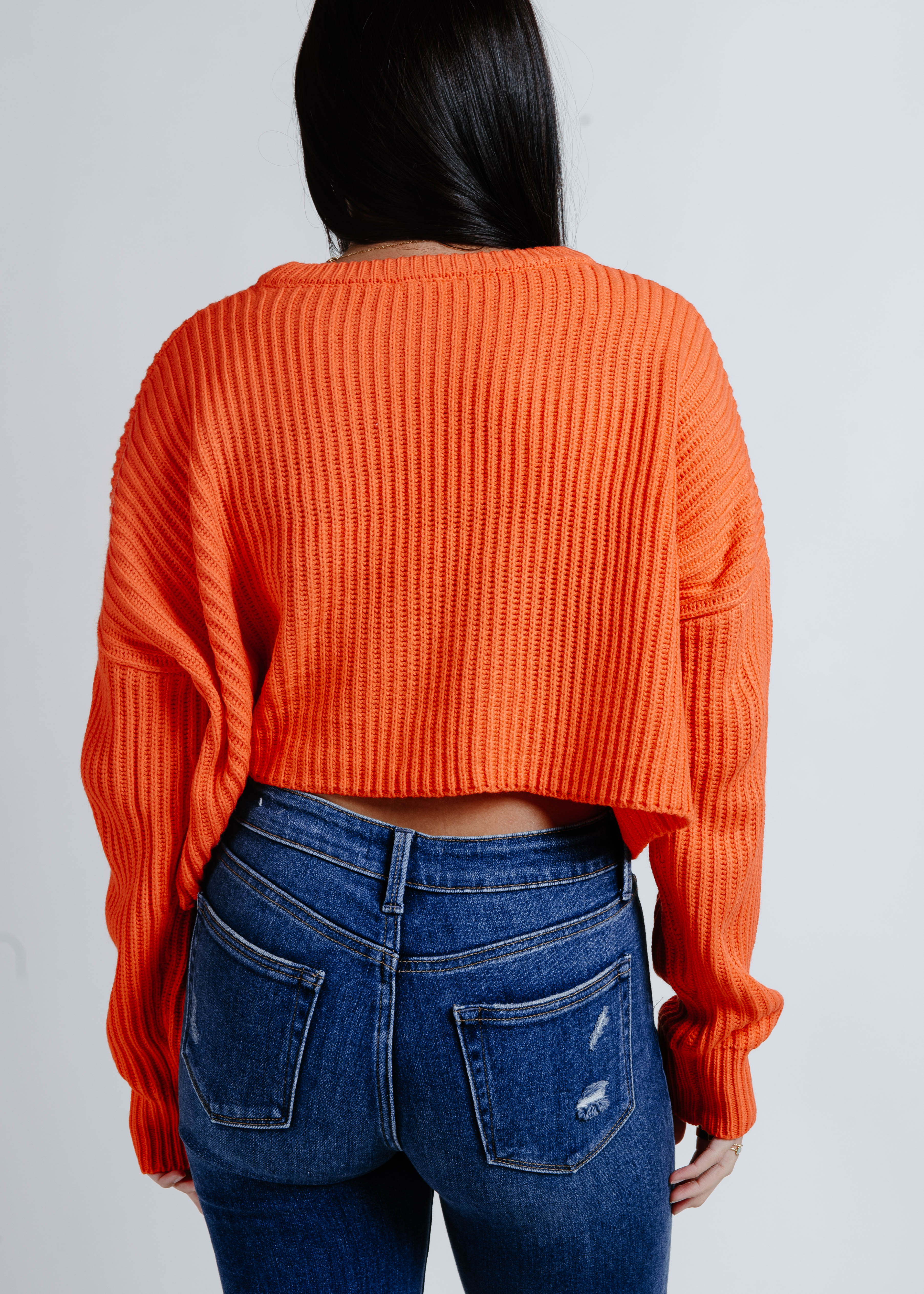 Millie Cropped Knit Sweater - Orange