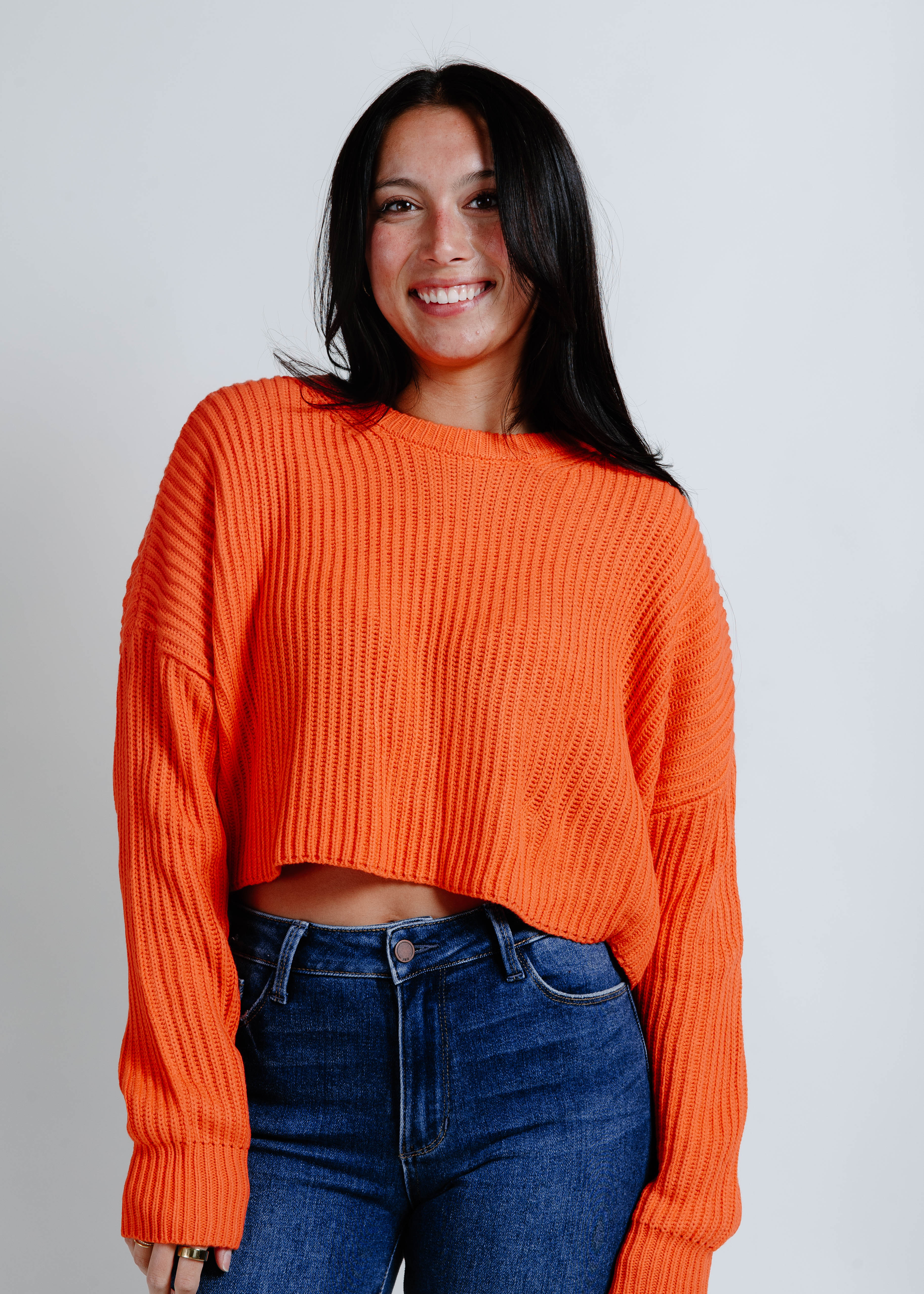 Millie Cropped Knit Sweater - Orange