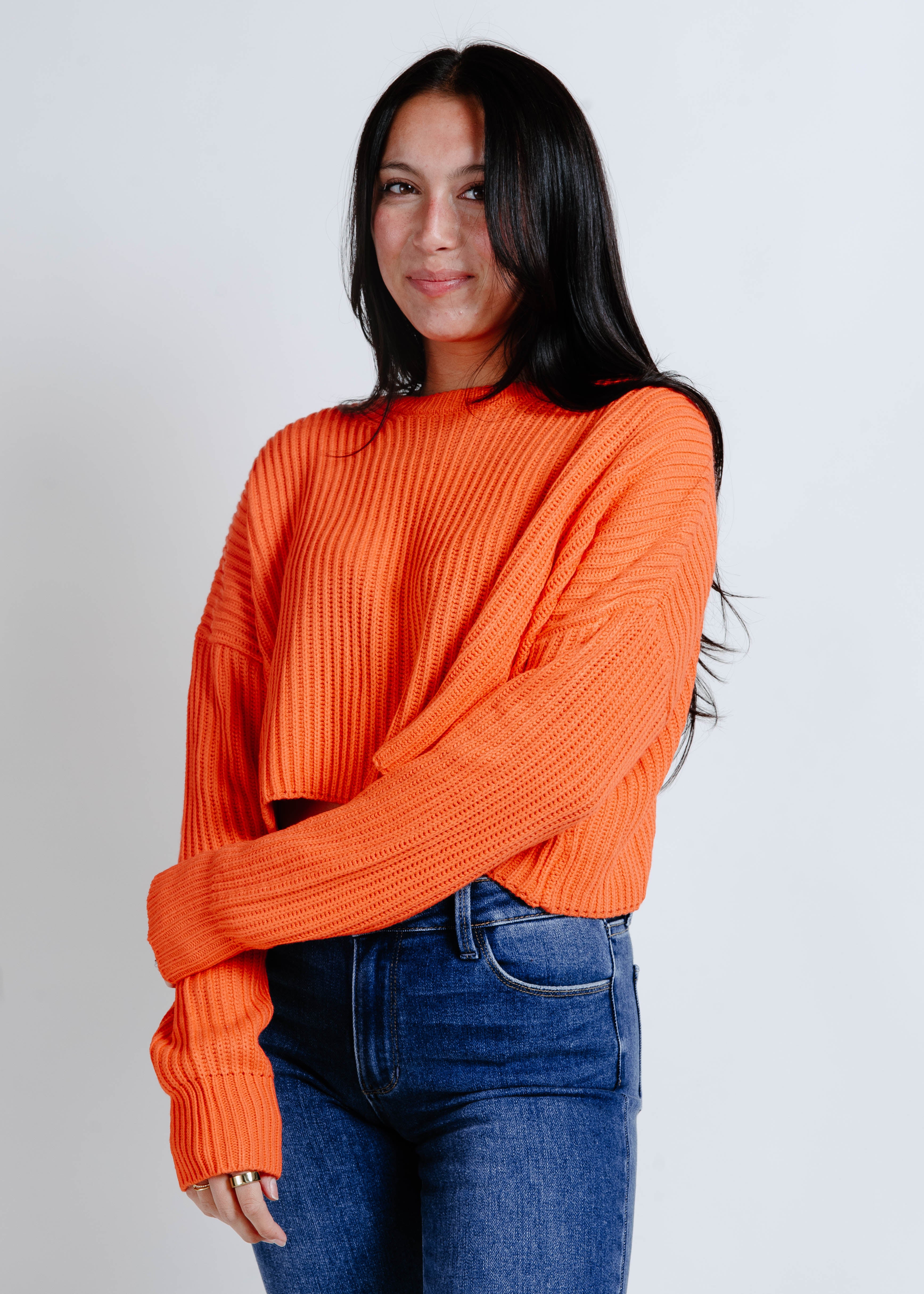 Millie Cropped Knit Sweater - Orange